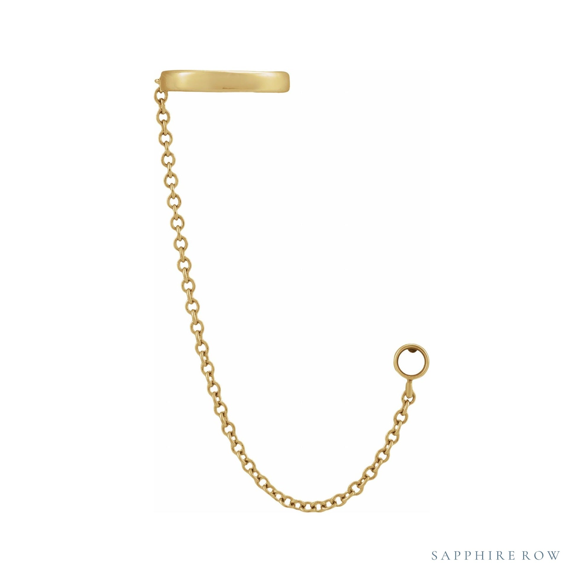 Sapphire Row Ear Cuff with Chain Earrings setting in 14K Yellow Gold, shown with a center stone (sold separately)