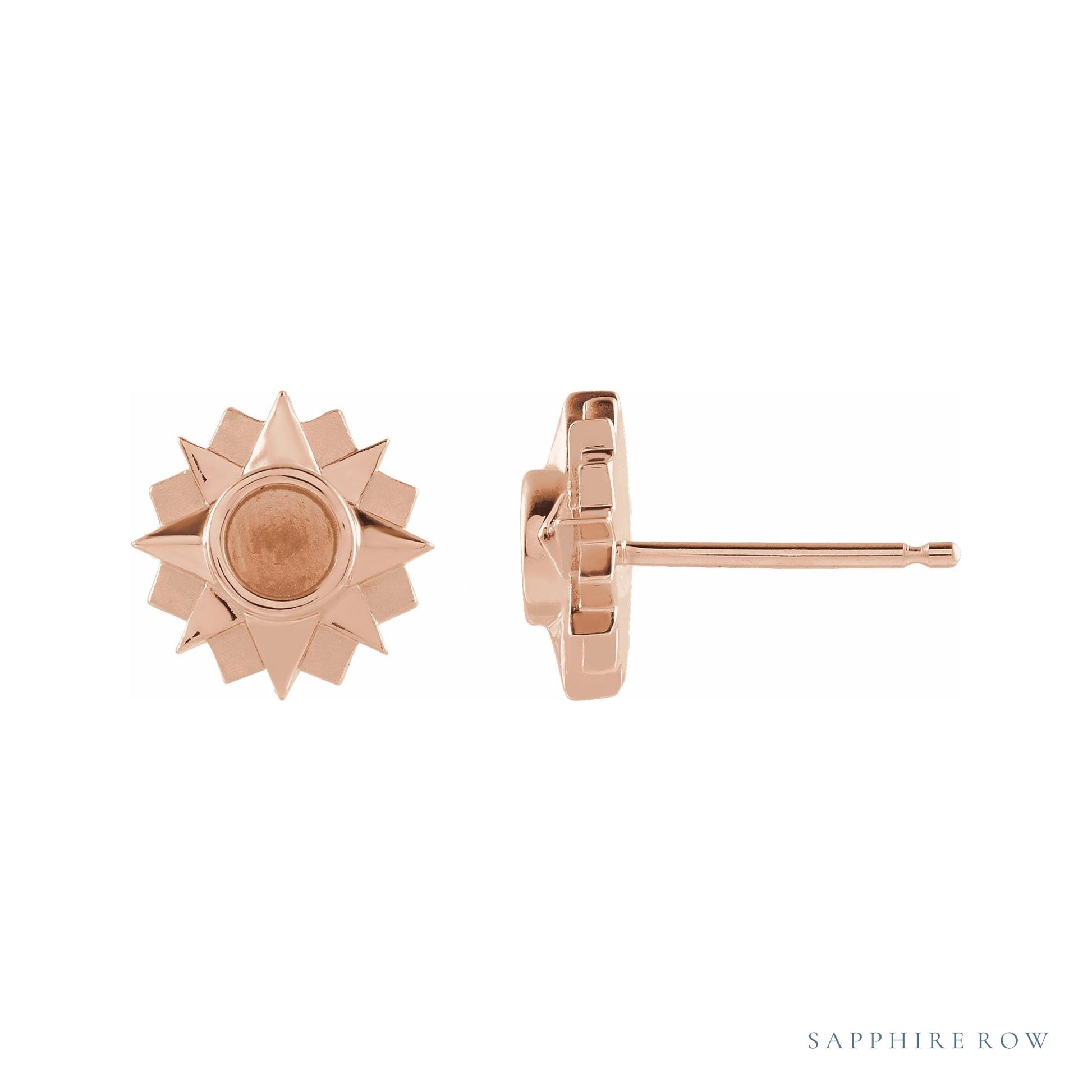 Sapphire Row Sun Earrings setting in 14K Rose Gold, shown with a center stone (sold separately)