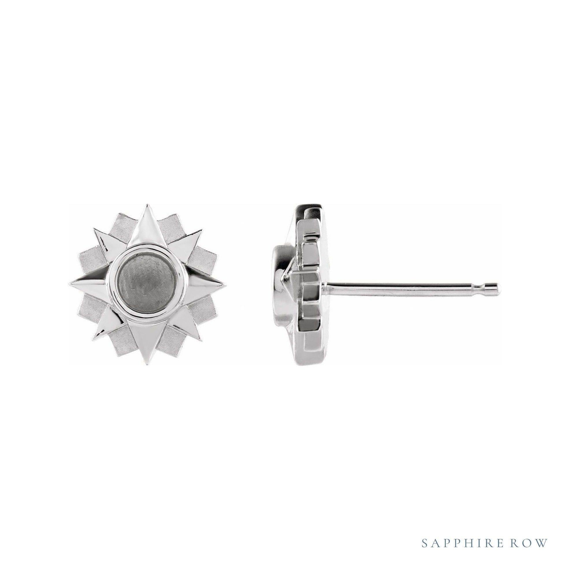 Sapphire Row Sun Earrings setting in 14K White Gold, shown with a center stone (sold separately)