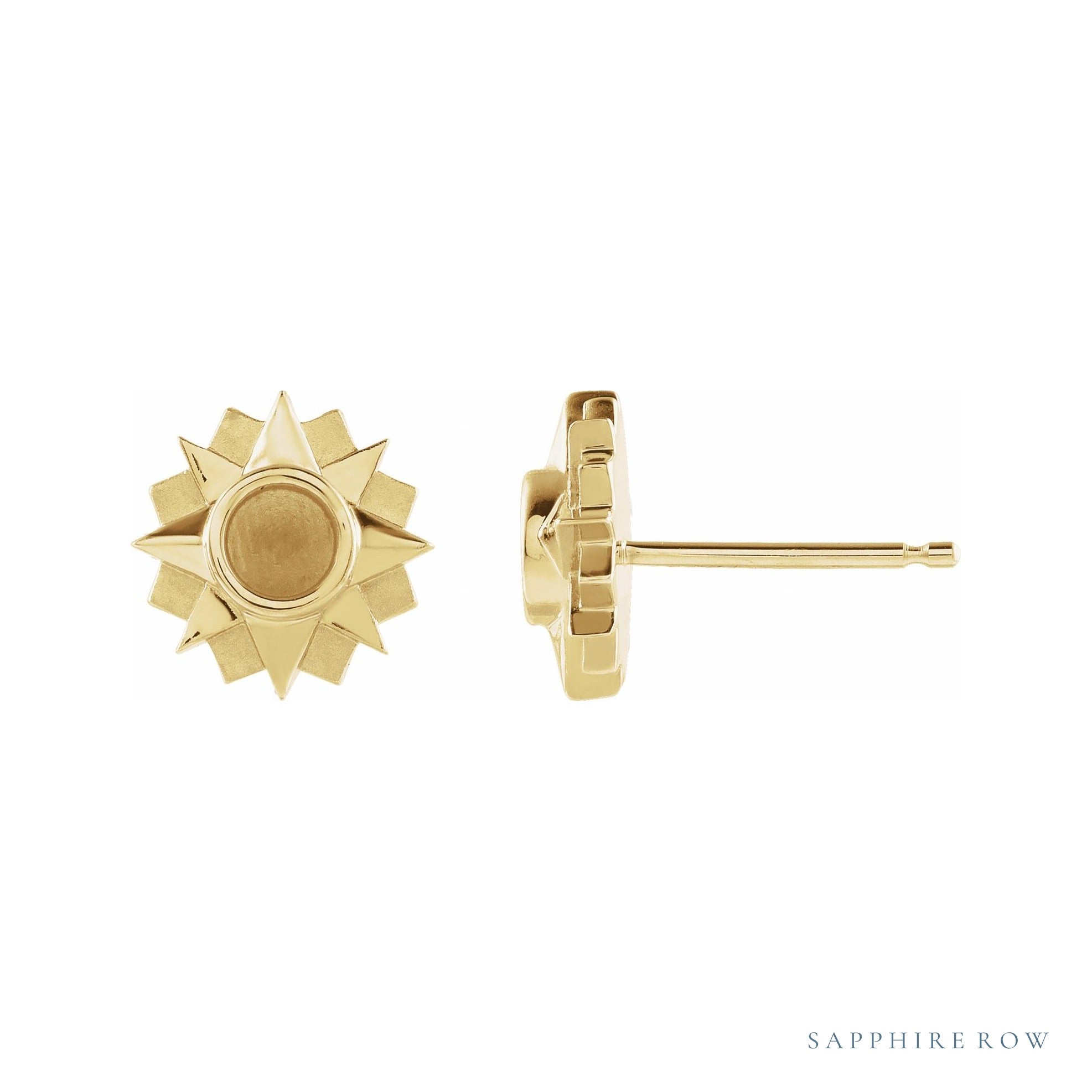 Sapphire Row Sun Earrings setting in 14K Yellow Gold, shown with a center stone (sold separately)