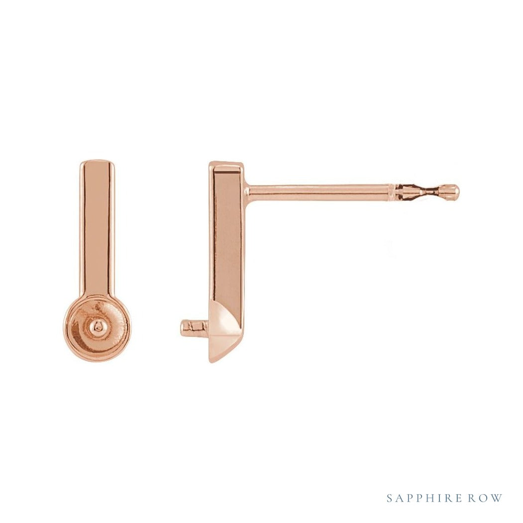 Sapphire Row Pearl Bar Earrings setting in 14K Rose Gold, shown without a pearl (pearl sold separately)