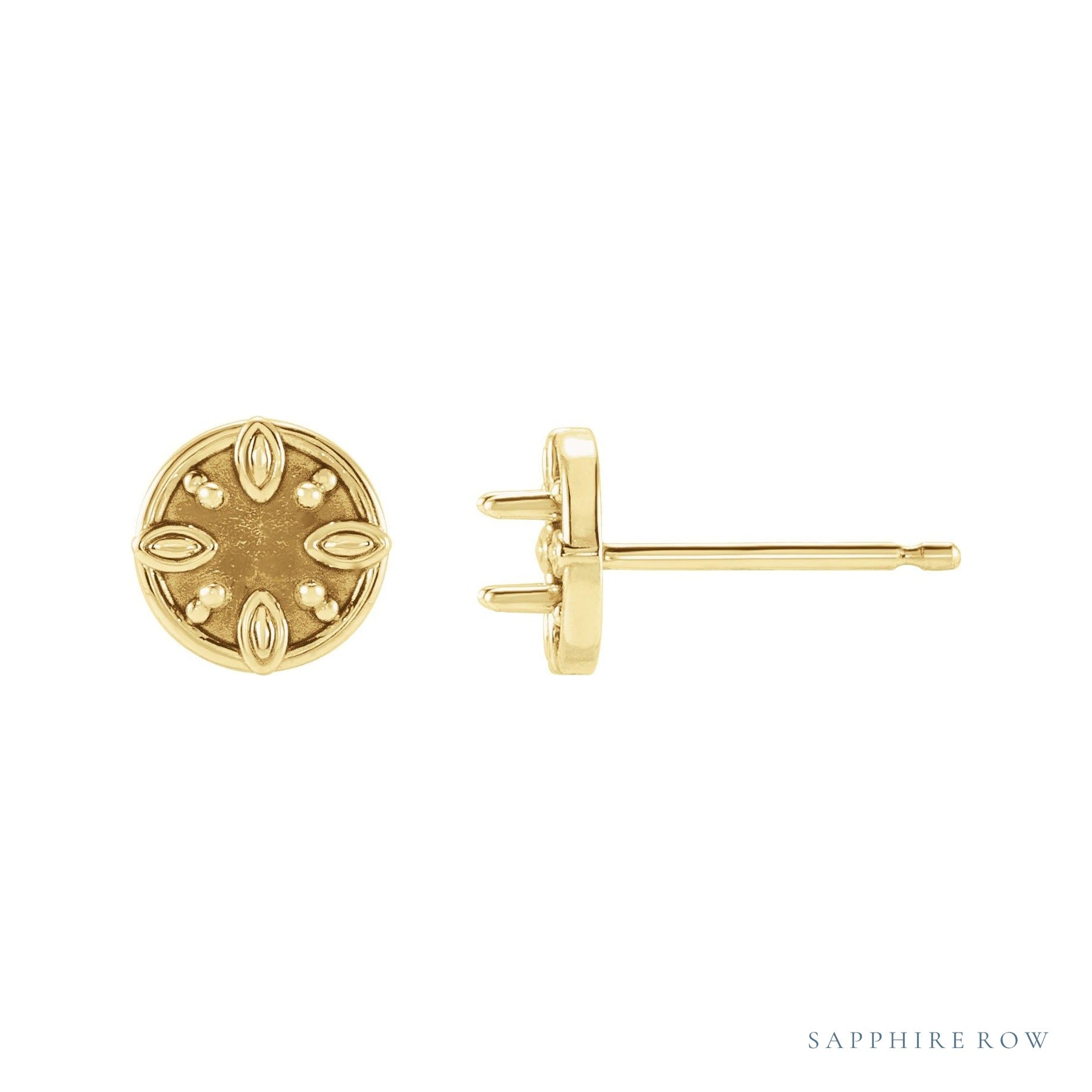 Sapphire Row Floral-Inspired Earrings setting in 14K Yellow Gold, shown with a center stone (sold separately)