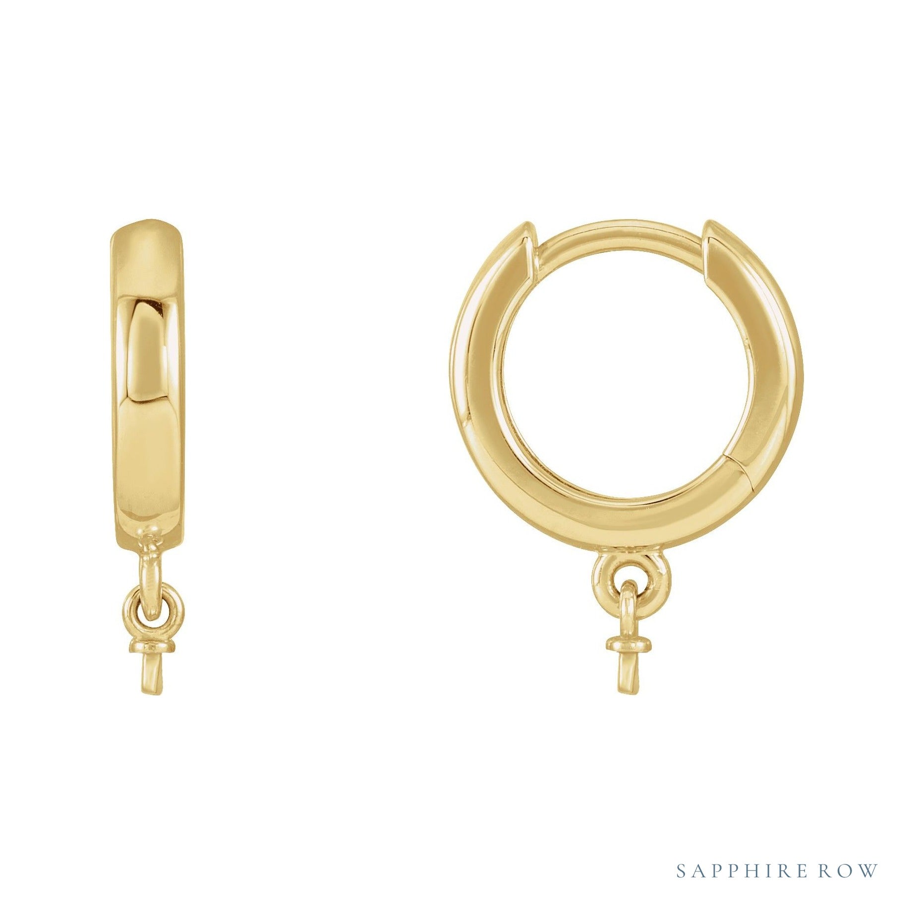 Sapphire Row Pearl Hoop Earrings setting in 14K Yellow Gold, shown without a pearl (pearl sold separately)