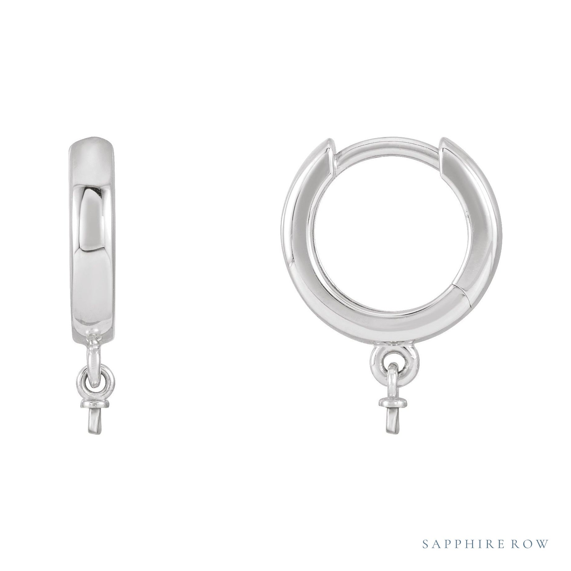 Sapphire Row Pearl Hoop Earrings setting in Platinum, shown without a pearl (pearl sold separately)