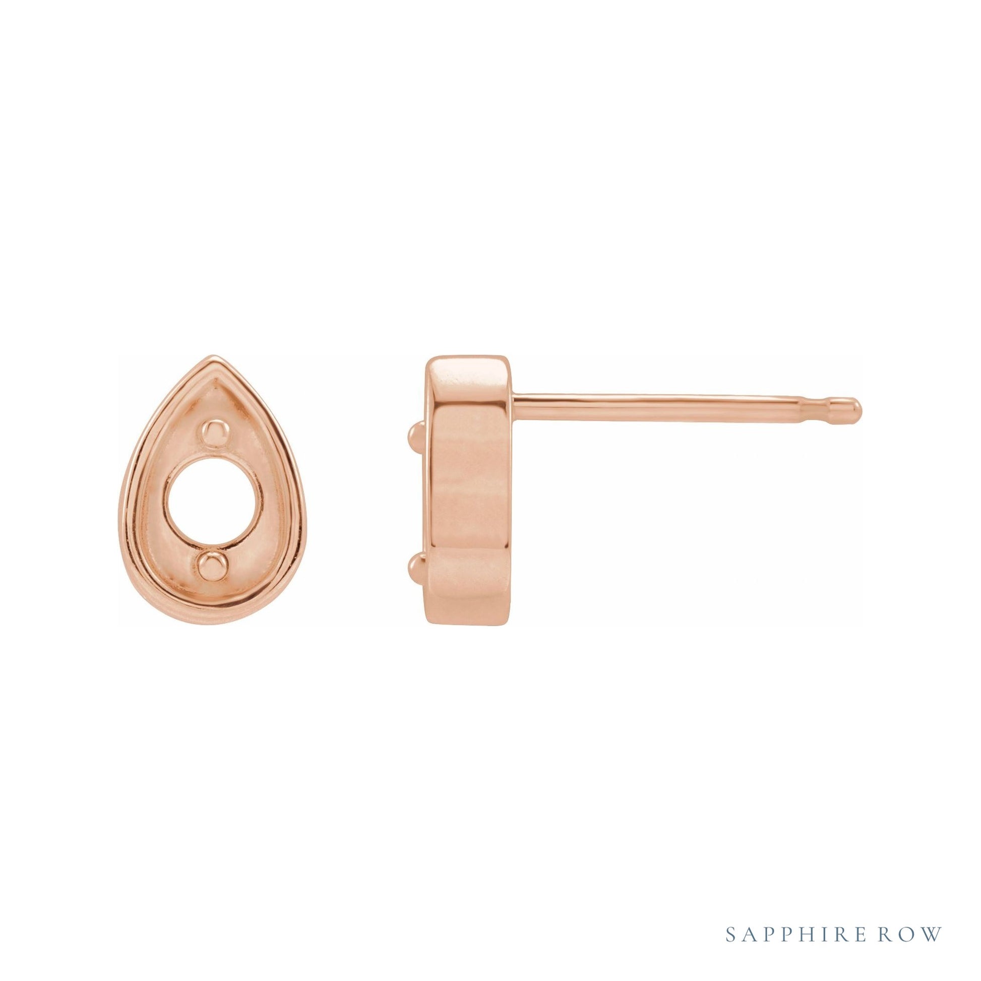 Sapphire Row Teardrop Earrings setting in 14K Rose Gold, shown with a center stone (sold separately)