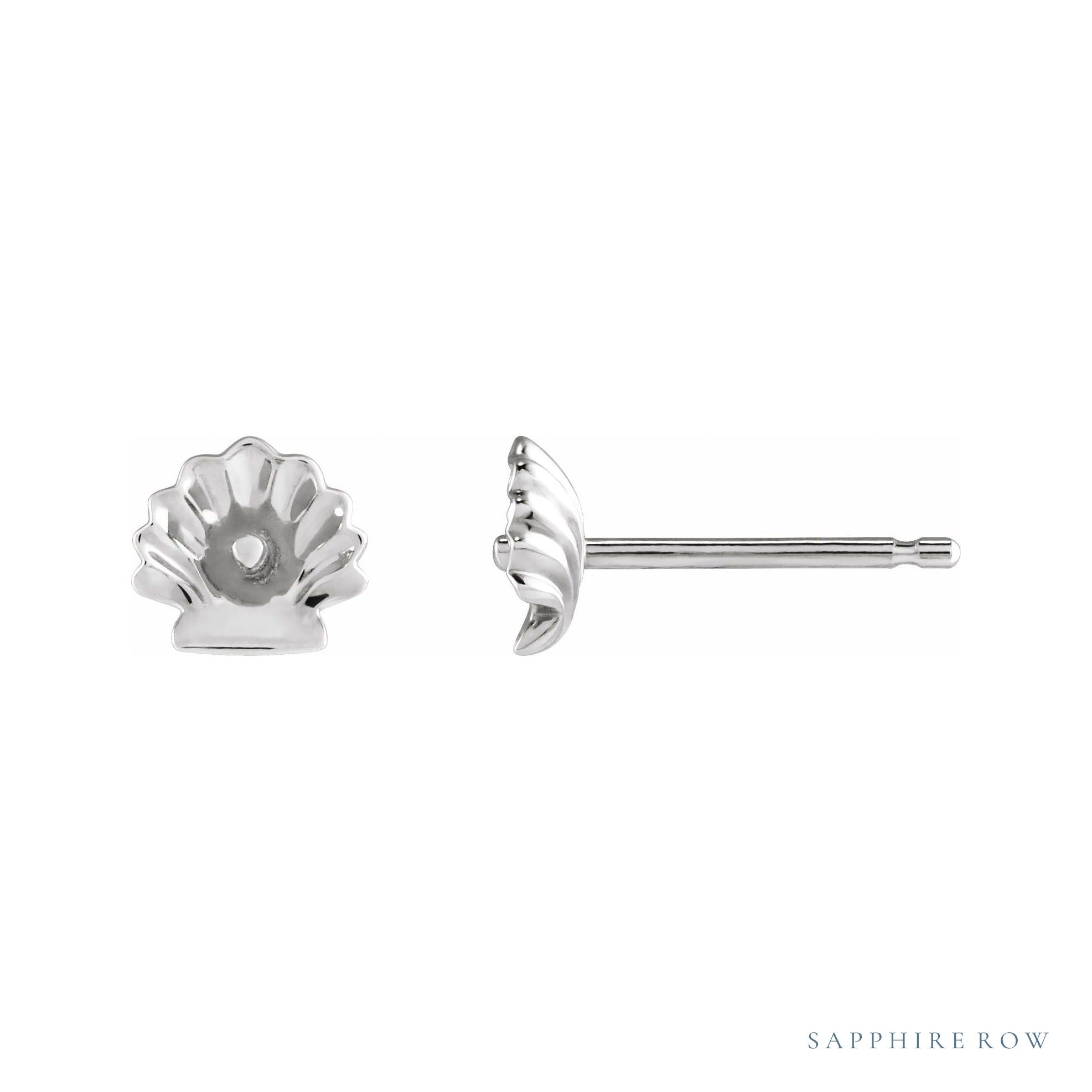 Sapphire Row Pearl Shell Earrings setting in 14K White Gold, shown without a pearl (pearl sold separately)