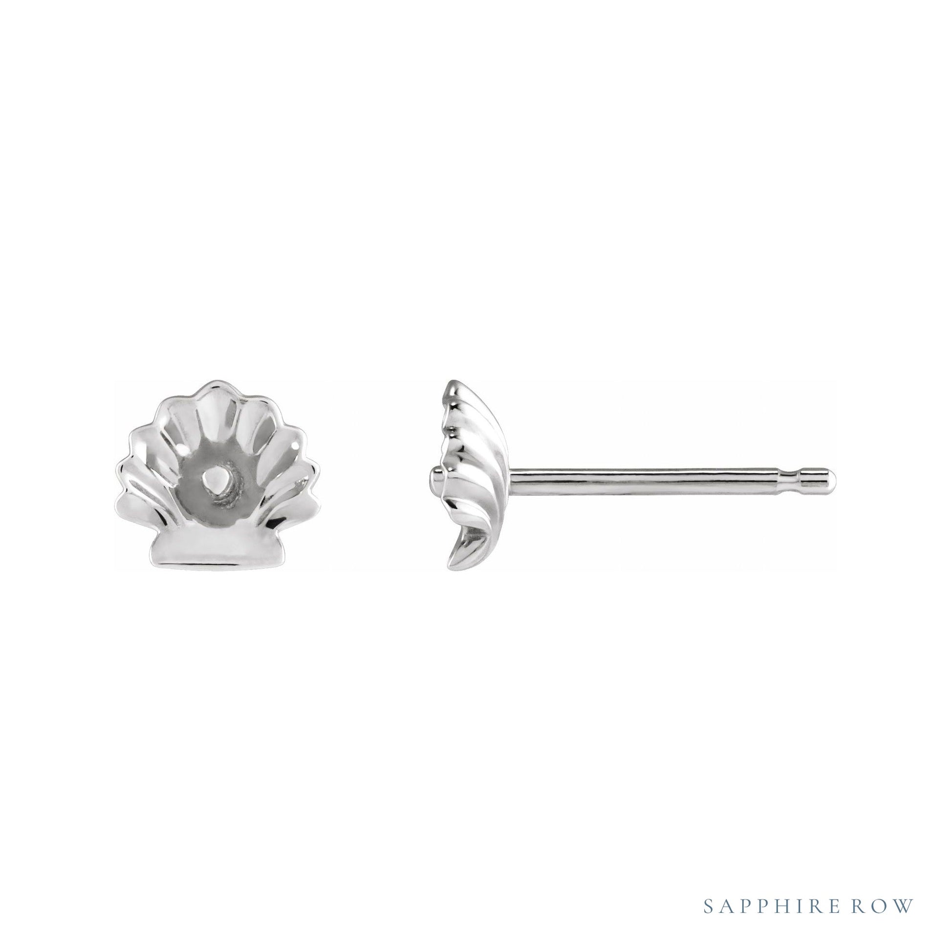 Sapphire Row Pearl Shell Earrings setting in 14K White Gold, shown without a pearl (pearl sold separately)
