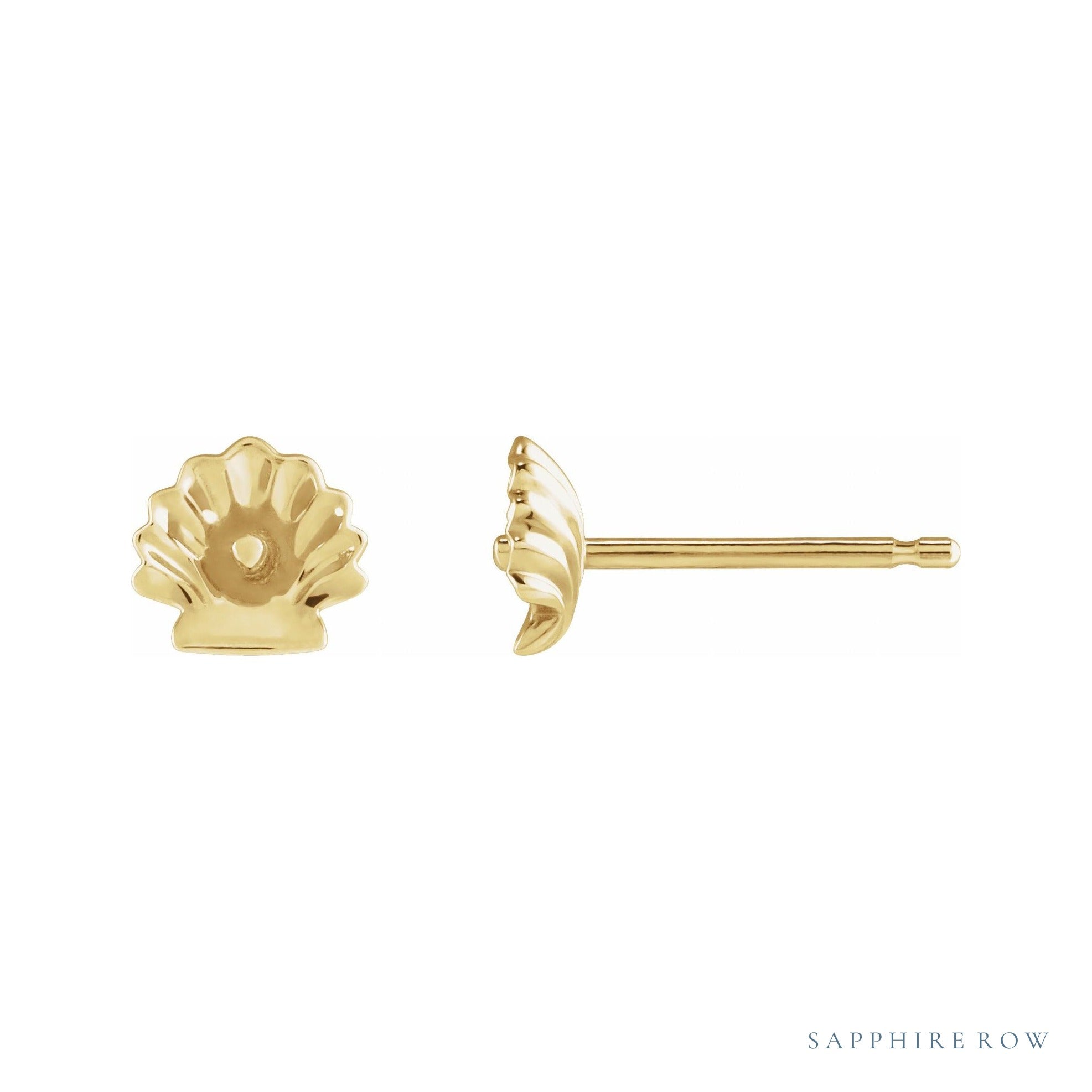 Sapphire Row Pearl Shell Earrings setting in 14K Yellow Gold, shown without a pearl (pearl sold separately)