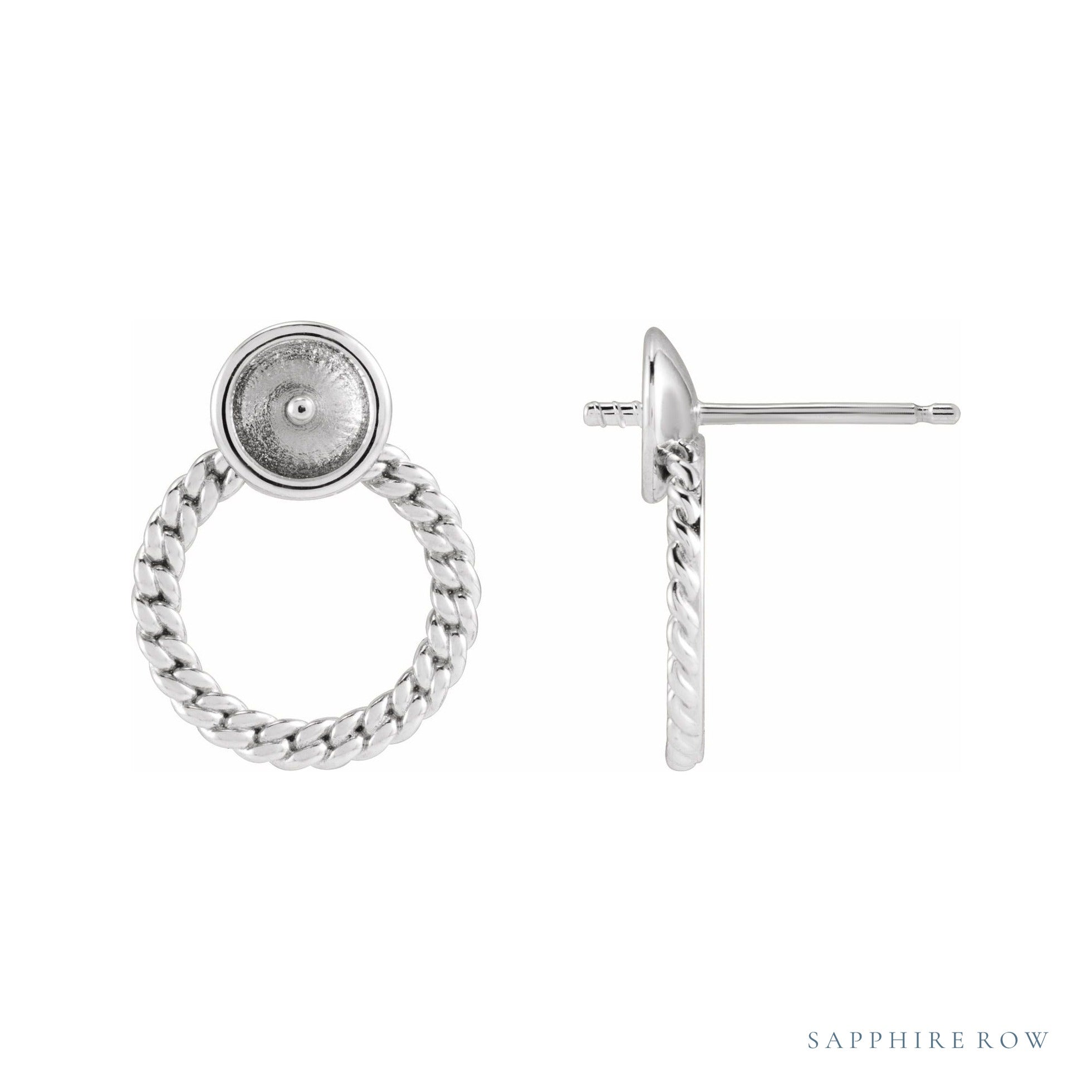 Sapphire Row Pearl & Chain Earrings setting in 14K White Gold, shown with a center stone (sold separately)