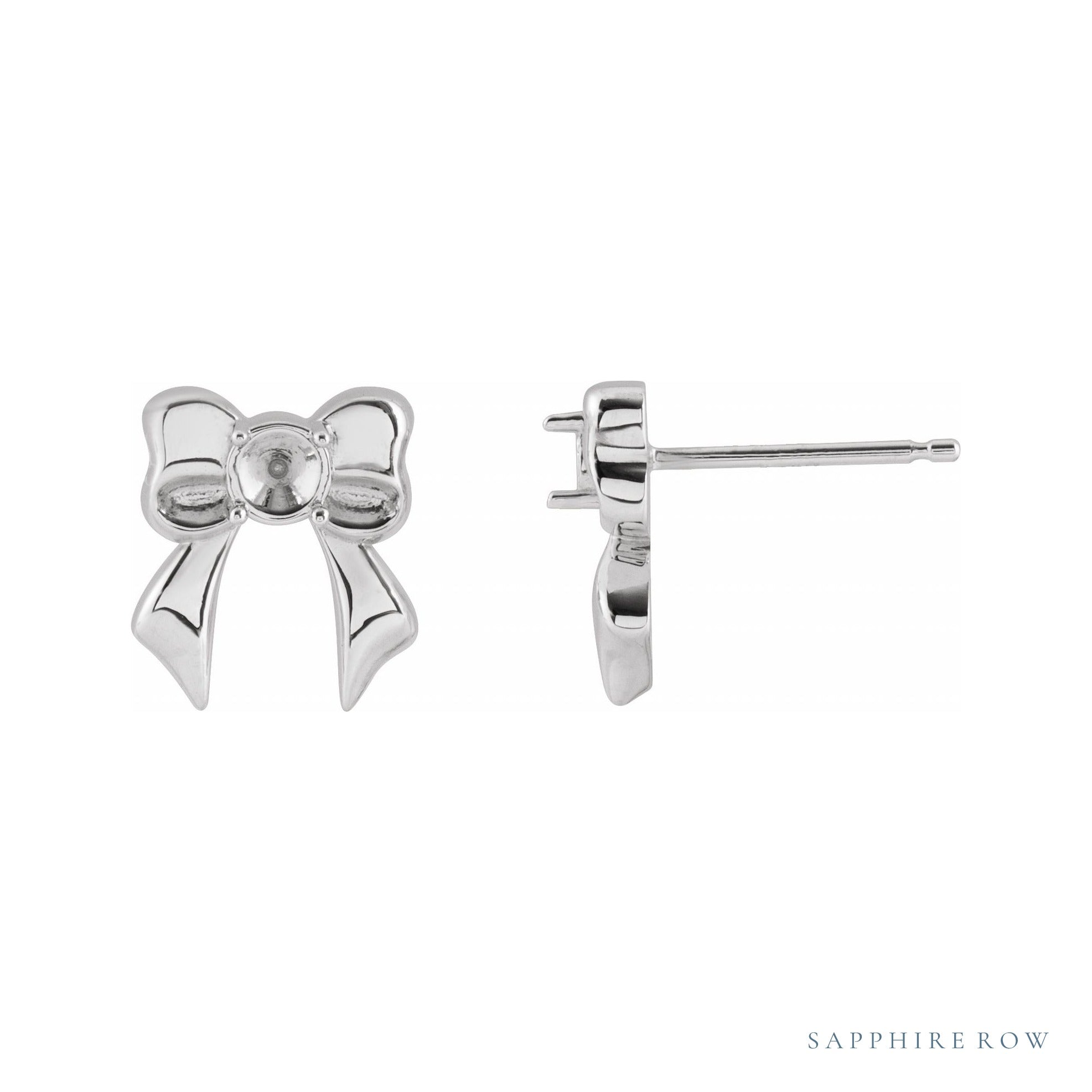 Sapphire Row Bow Stud Earrings setting in 14K White Gold, shown with a center stone (sold separately)