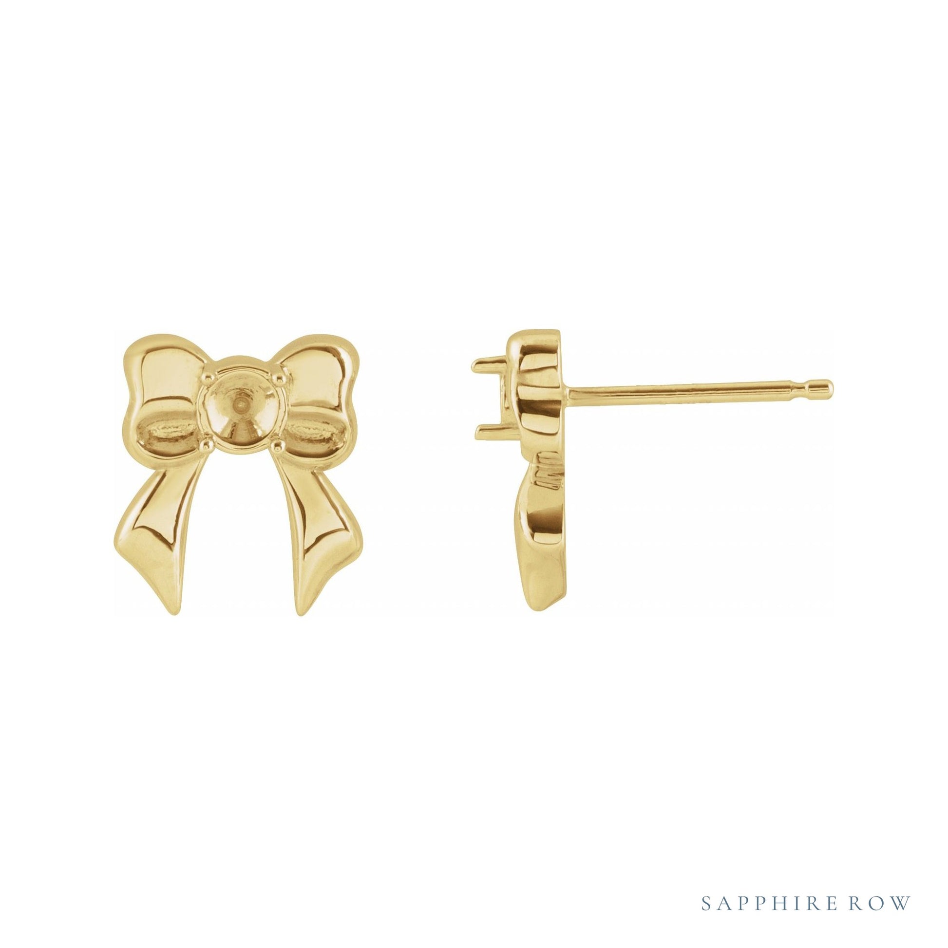 Sapphire Row Bow Stud Earrings setting in 14K Yellow Gold, shown with a center stone (sold separately)