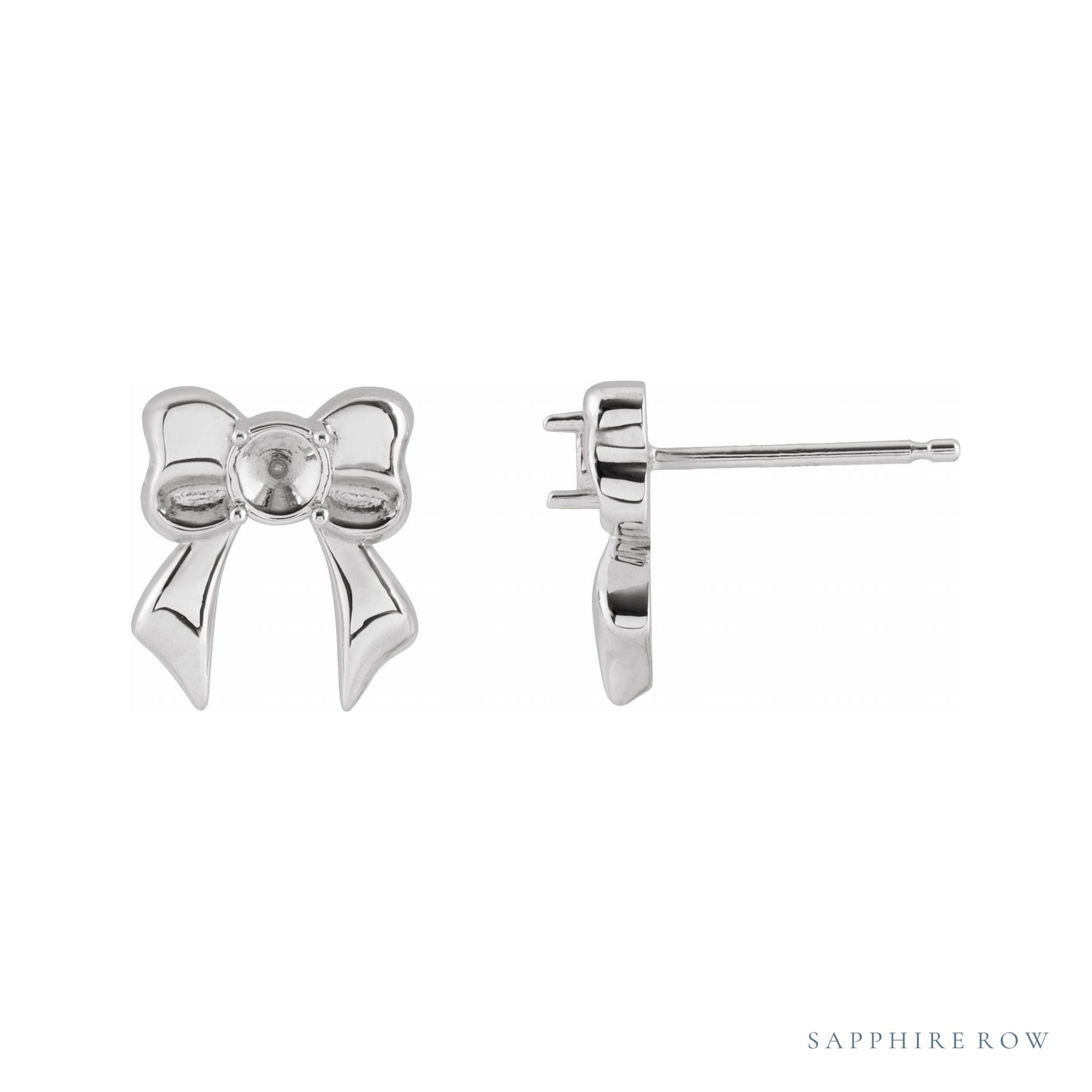 Sapphire Row Bow Stud Earrings setting in Platinum, shown with a center stone (sold separately)