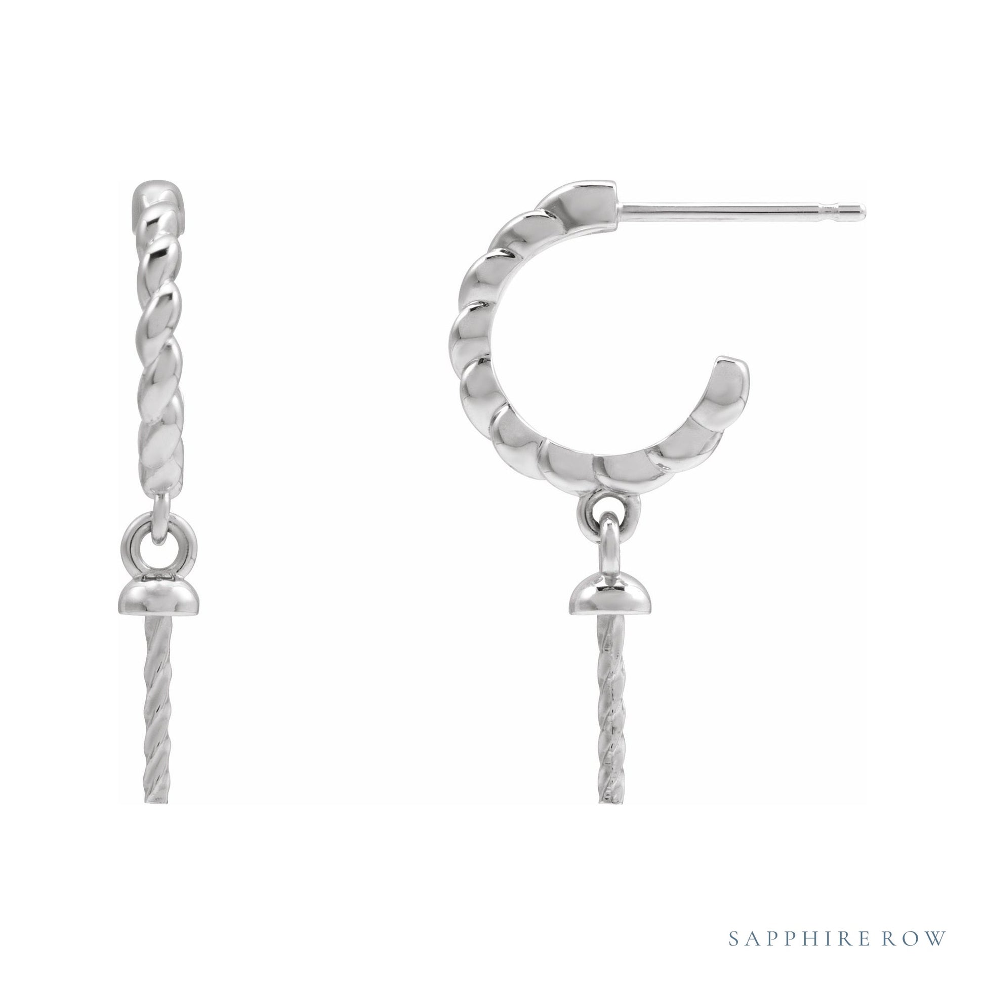 Sapphire Row Pearl Hoop Earrings setting in Platinum, shown without a pearl (pearl sold separately)