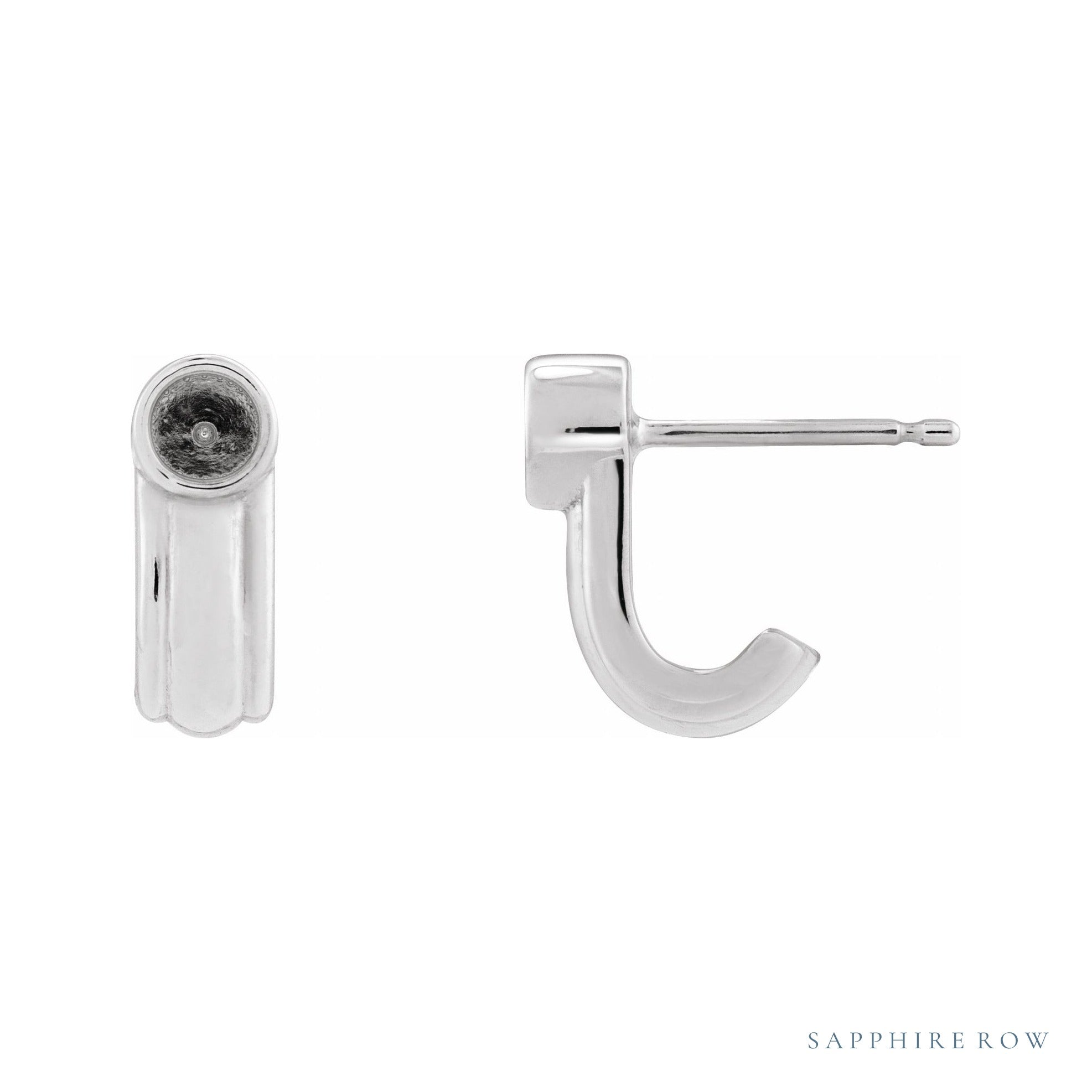 Sapphire Row Solitaire J-Hoop Earrings setting in 14K White Gold, shown with a center stone (sold separately)