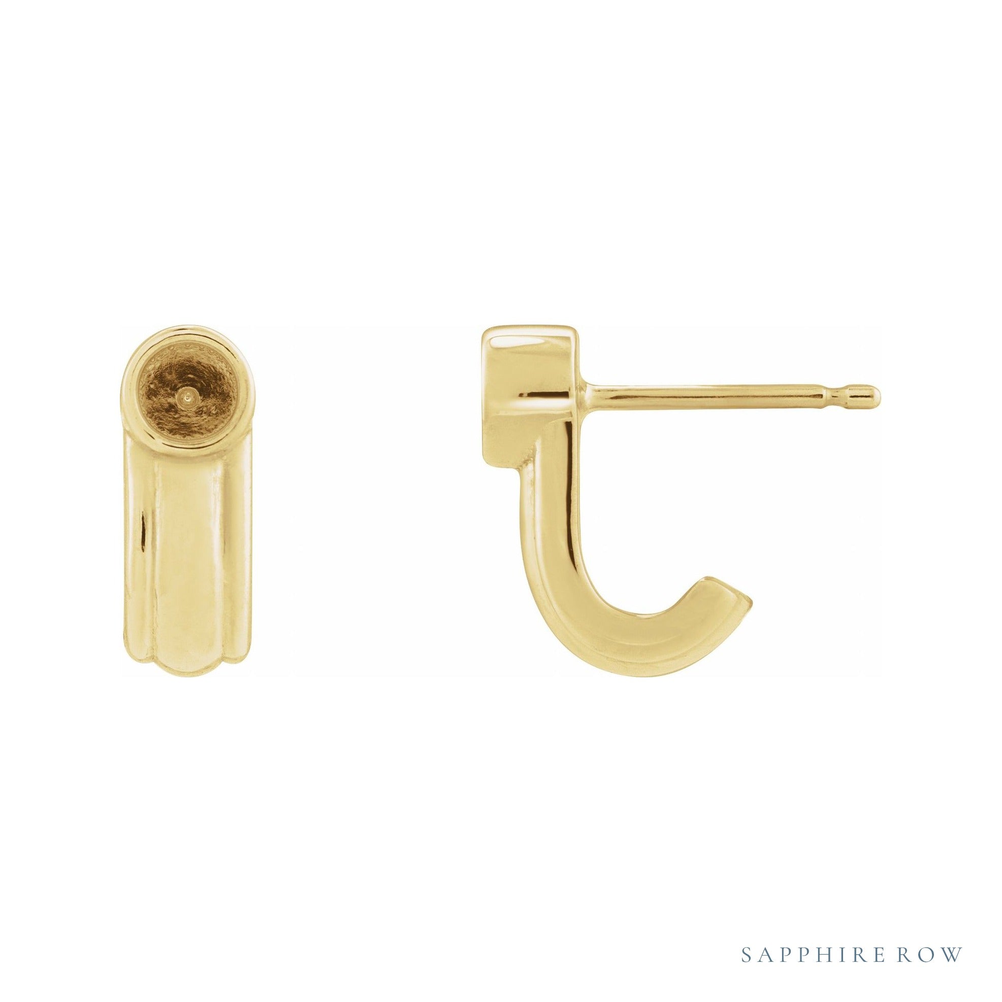 Sapphire Row Solitaire J-Hoop Earrings setting in 14K Yellow Gold, shown with a center stone (sold separately)