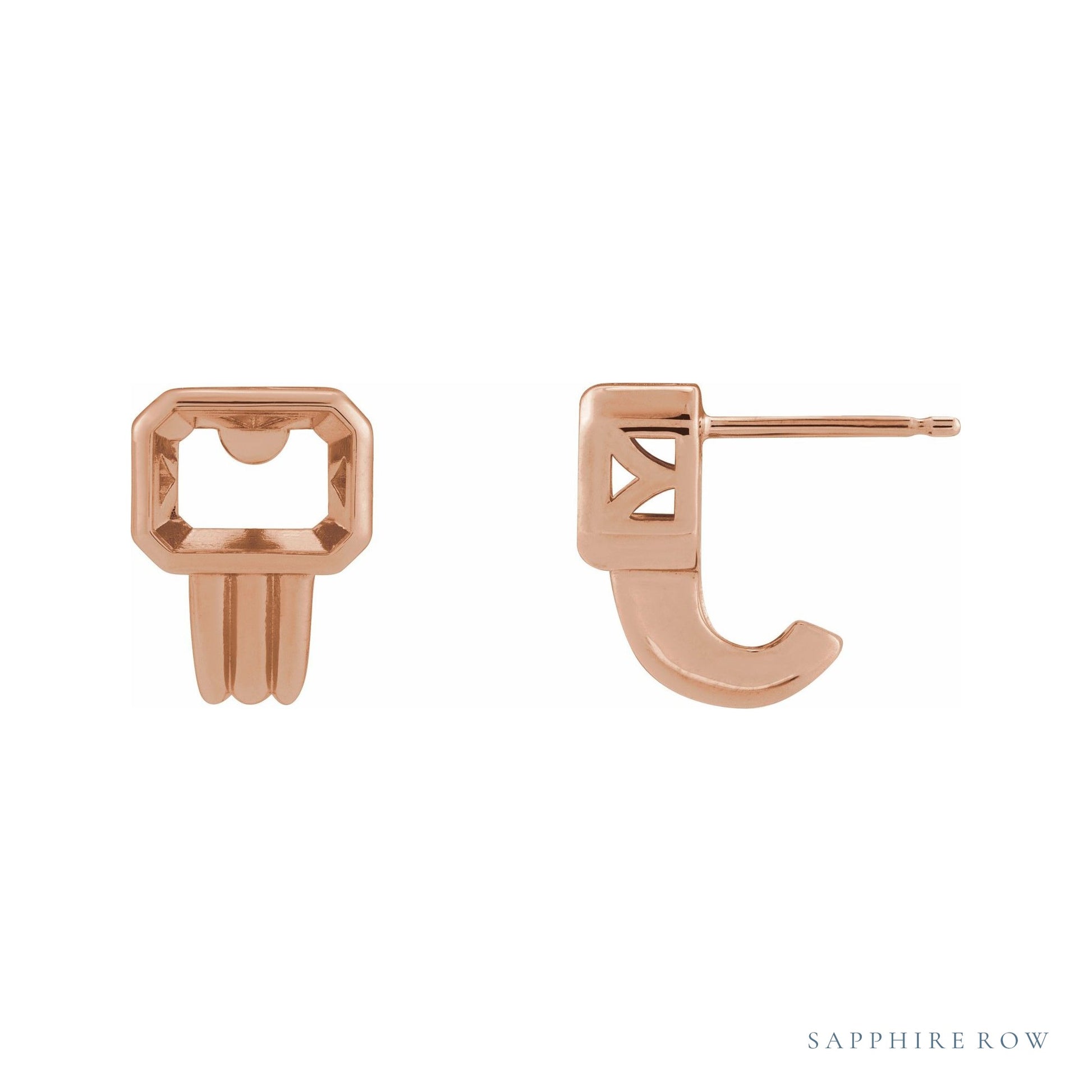 Sapphire Row Emerald Bezel-Set Earrings setting in 14K Rose Gold, shown with a center stone (sold separately)