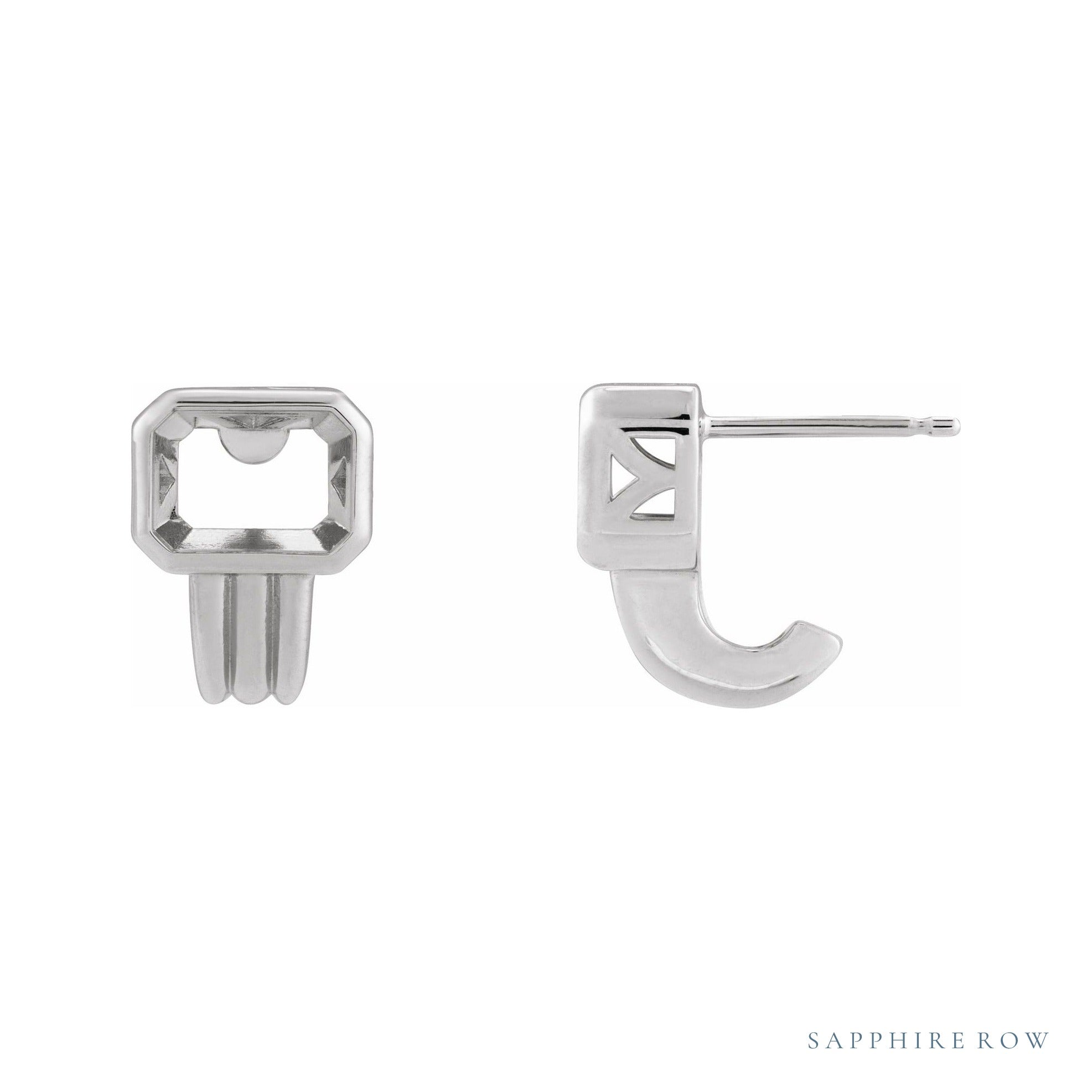 Sapphire Row Emerald Bezel-Set Earrings setting in 14K White Gold, shown with a center stone (sold separately)