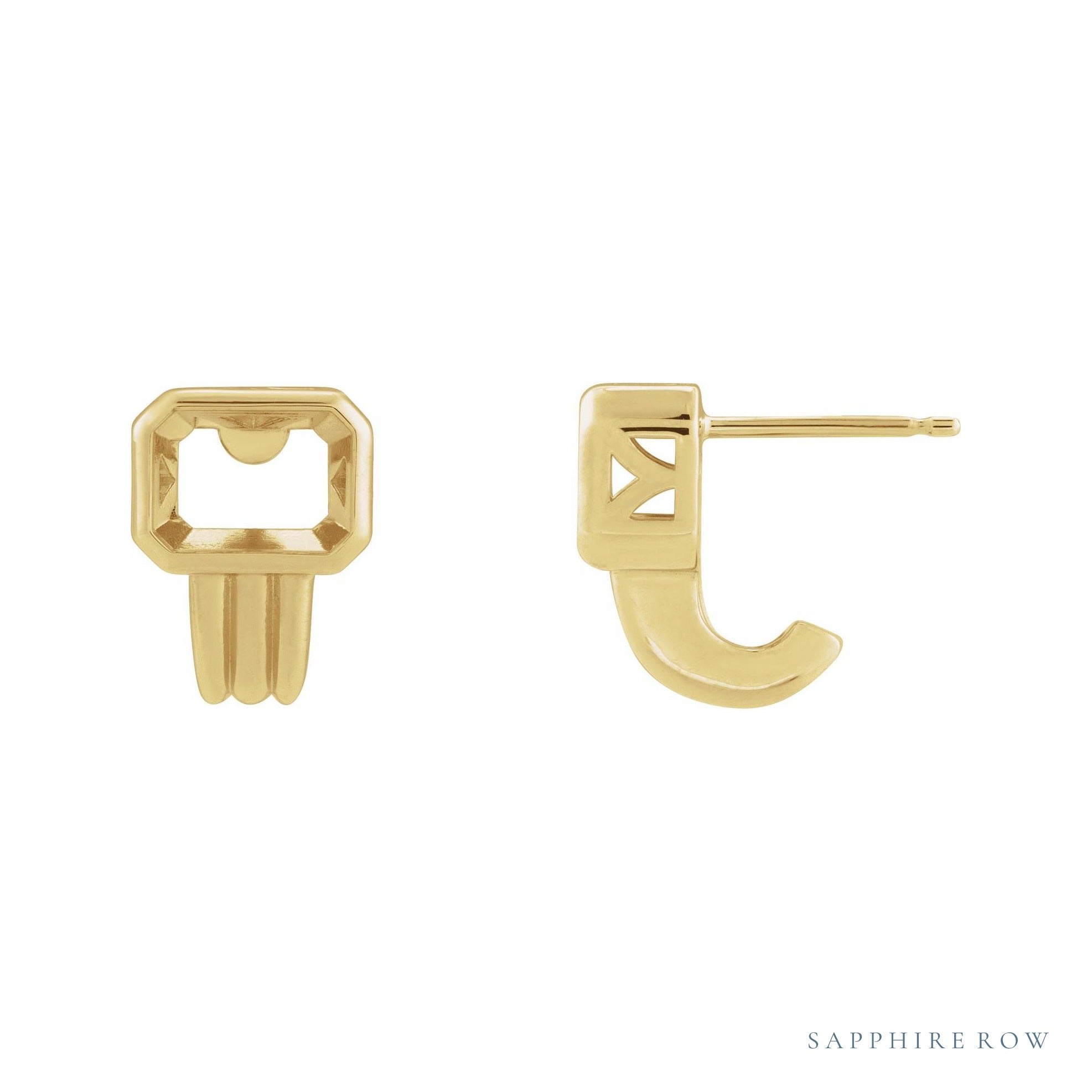 Sapphire Row Emerald Bezel-Set Earrings setting in 14K Yellow Gold, shown with a center stone (sold separately)