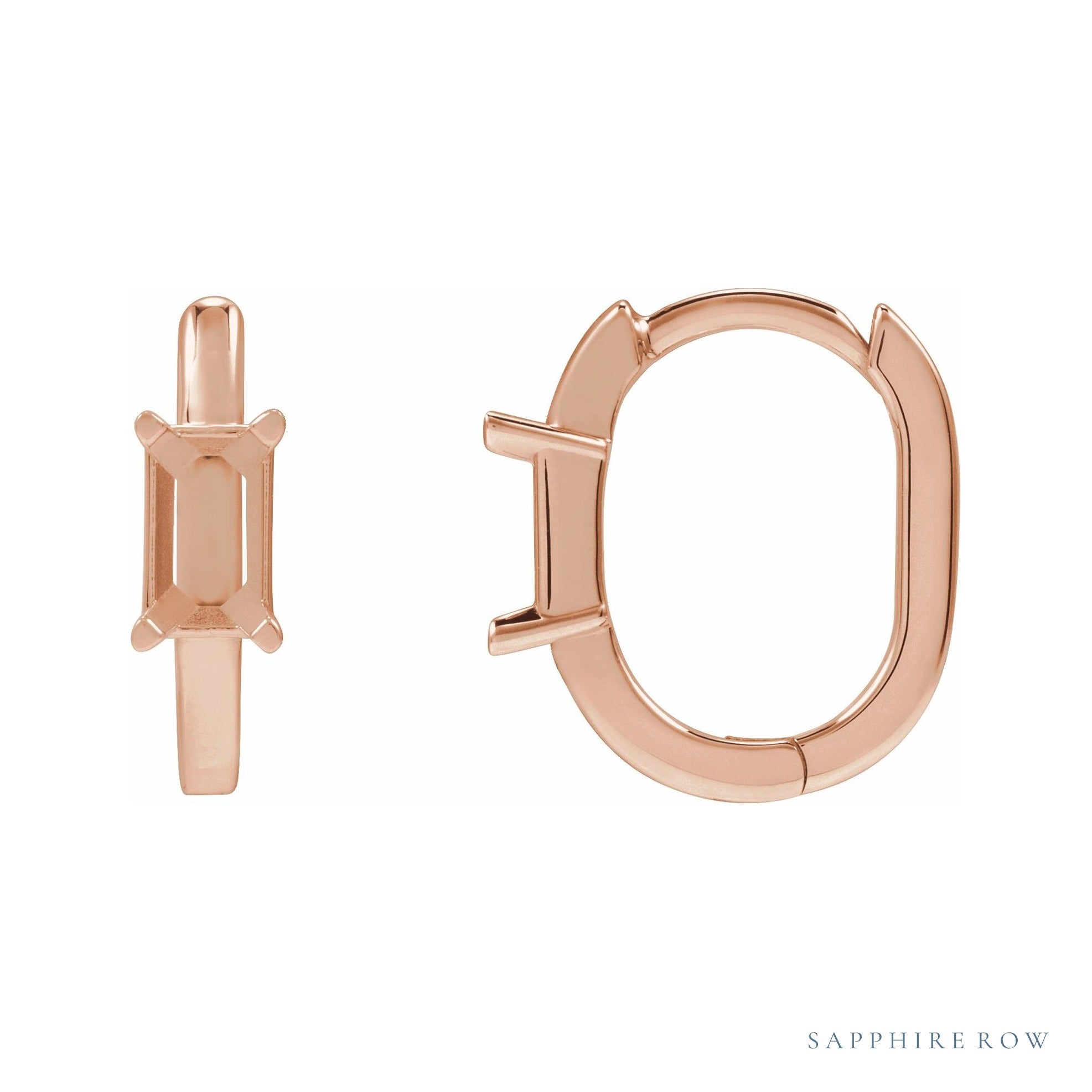 Sapphire Row Solitaire Hoop Earrings setting in 14K Rose Gold, shown with a center stone (sold separately)