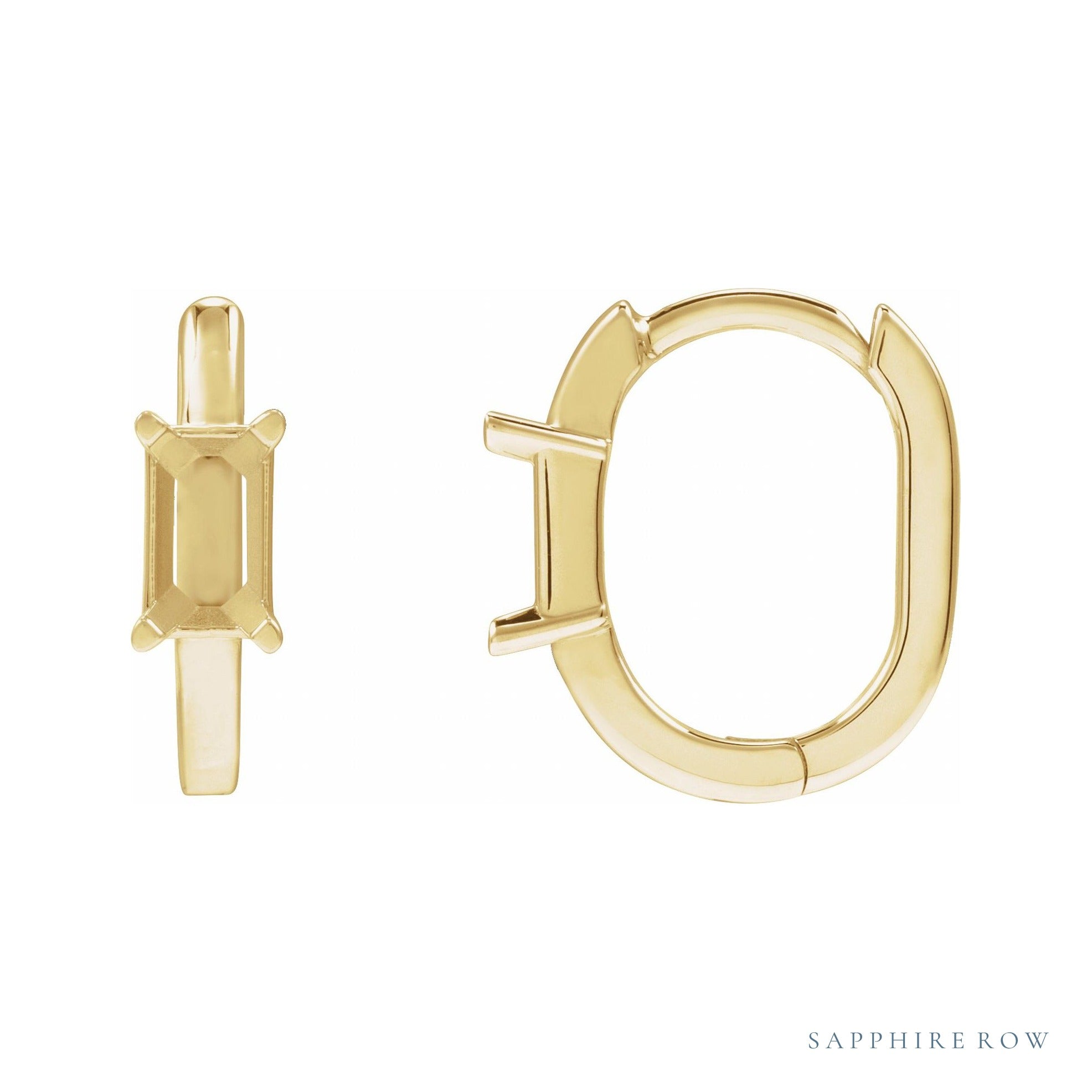 Sapphire Row Solitaire Hoop Earrings setting in 14K Yellow Gold, shown with a center stone (sold separately)