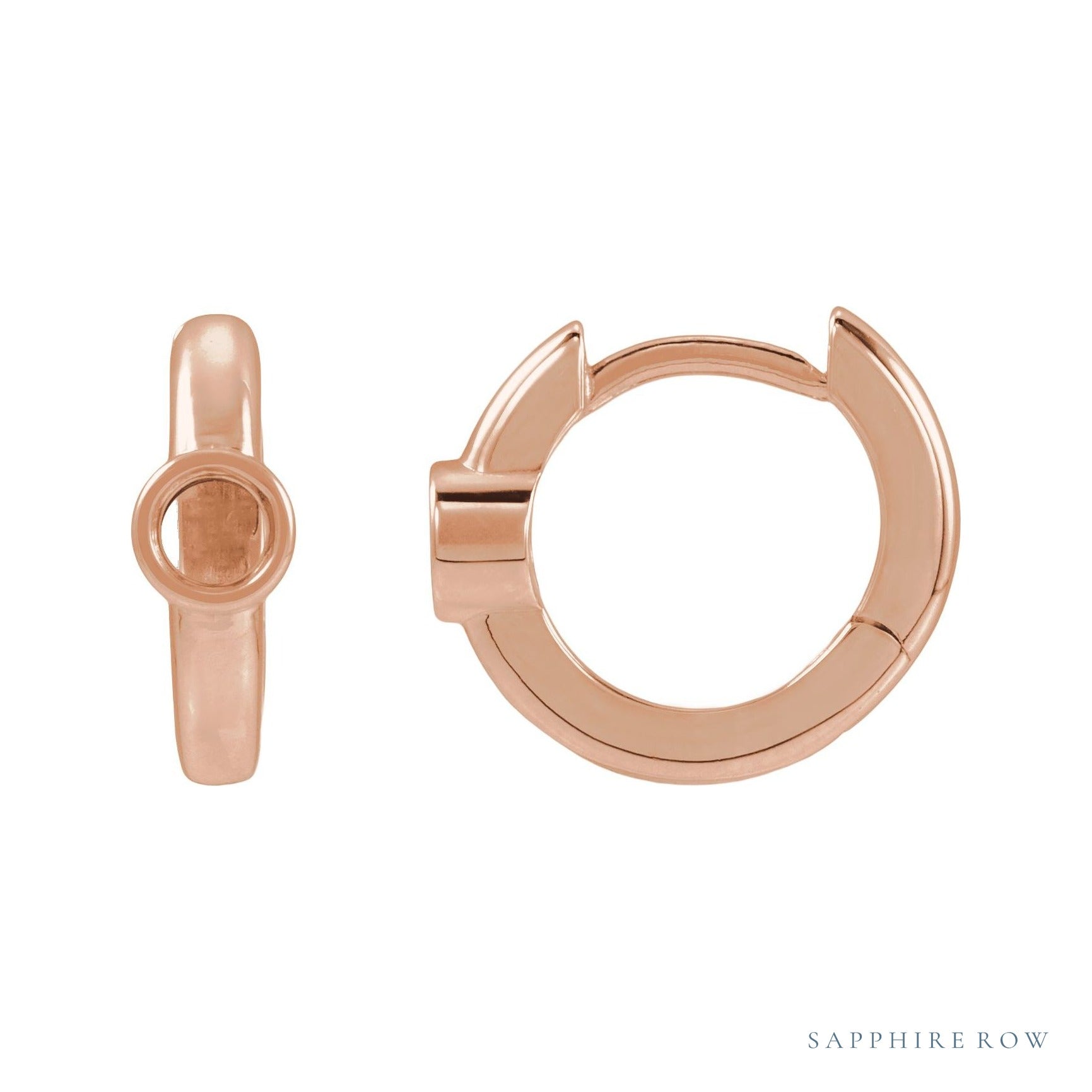 Sapphire Row Bezel-Set Hoop Earrings setting in 14K Rose Gold, shown with a center stone (sold separately)