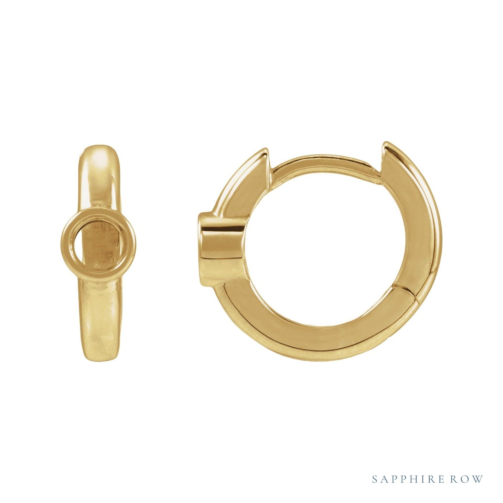 Sapphire Row Bezel-Set Hoop Earrings setting in 14K Yellow Gold, shown with a center stone (sold separately)
