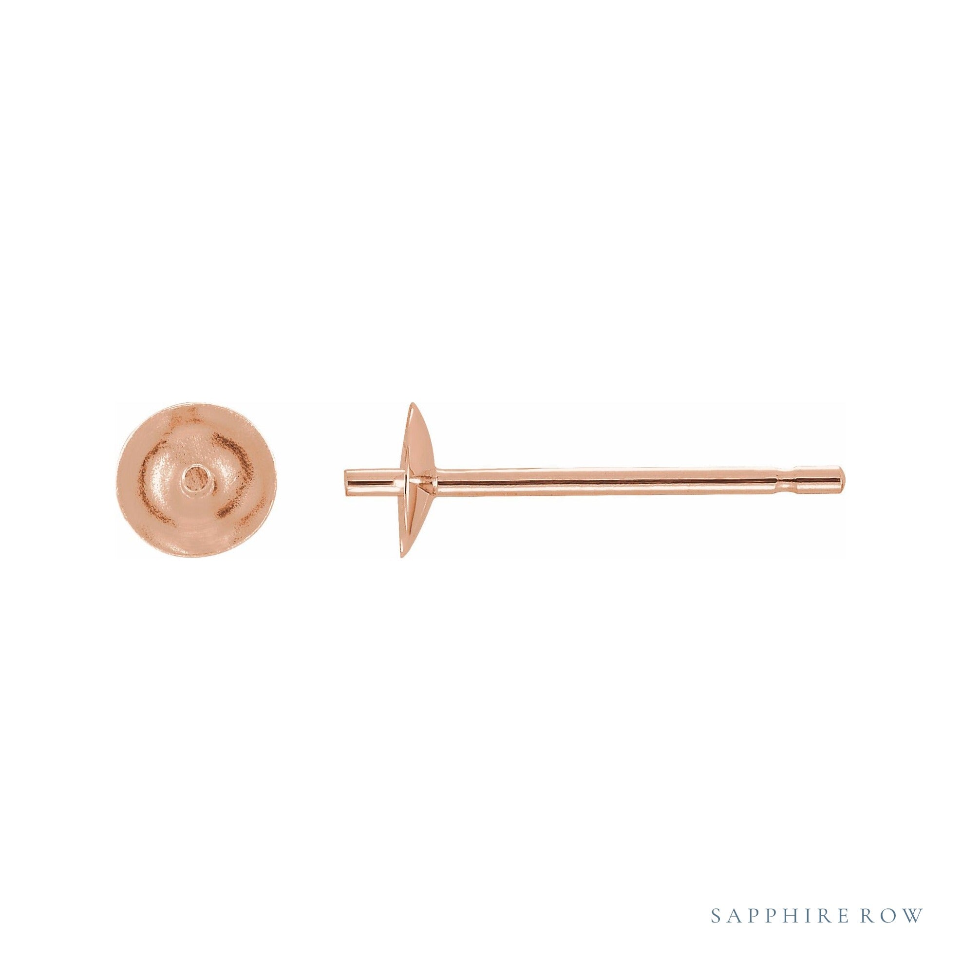 Sapphire Row Pearl Earrings setting in 14K Rose Gold, shown without a pearl (pearl sold separately)