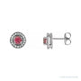 Sapphire Row Round 4-Prong Halo-Style Earrings setting in 14K Yellow Gold, shown with a center stone (sold separately)