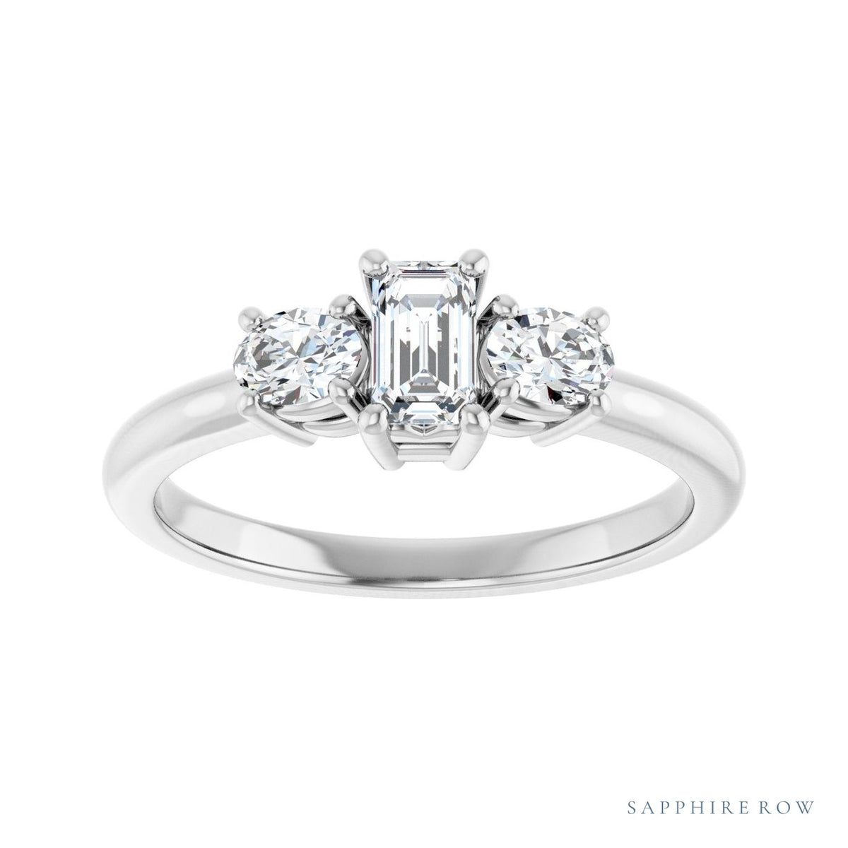Sapphire Row Emerald Three-Stone Engagement Ring — Choose Your Side Stones setting in Platinum, shown with a center stone and matched side stones (all sold separately)