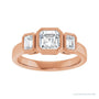Sapphire Row Asscher Low-Profile Bezel-Set Three-Stone Engagement Ring setting in 14K Rose Gold, shown with a center stone and matched side stones (all sold separately)
