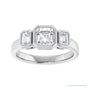 Sapphire Row Asscher Low-Profile Bezel-Set Three-Stone Engagement Ring setting in 14K White Gold, shown with a center stone and matched side stones (all sold separately)