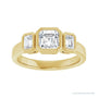 Sapphire Row Asscher Low-Profile Bezel-Set Three-Stone Engagement Ring setting in 14K Yellow Gold, shown with a center stone and matched side stones (all sold separately)