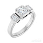 Sapphire Row Asscher Low-Profile Bezel-Set Three-Stone Engagement Ring setting in Platinum, shown with a center stone and matched side stones (all sold separately) — three-quarter view