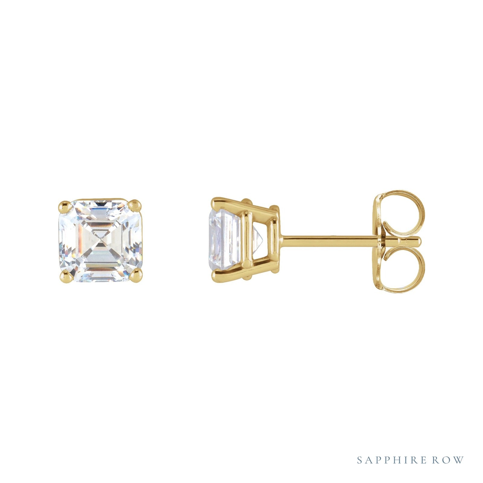 Sapphire Row Asscher Lab-Grown Diamond Studs - Yellow Gold · cut7