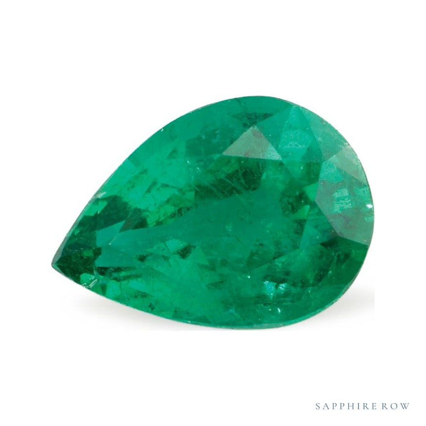 1.66 ct natural green emerald from Zambia, pear cut | Sapphire Row · cut7
