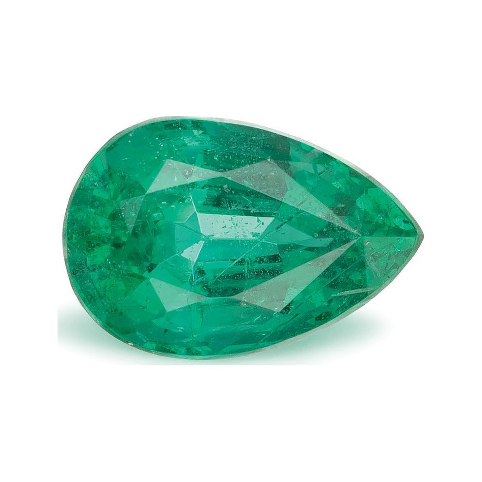 1.46 ct natural green emerald from Zambia, pear cut | Sapphire Row · cut7