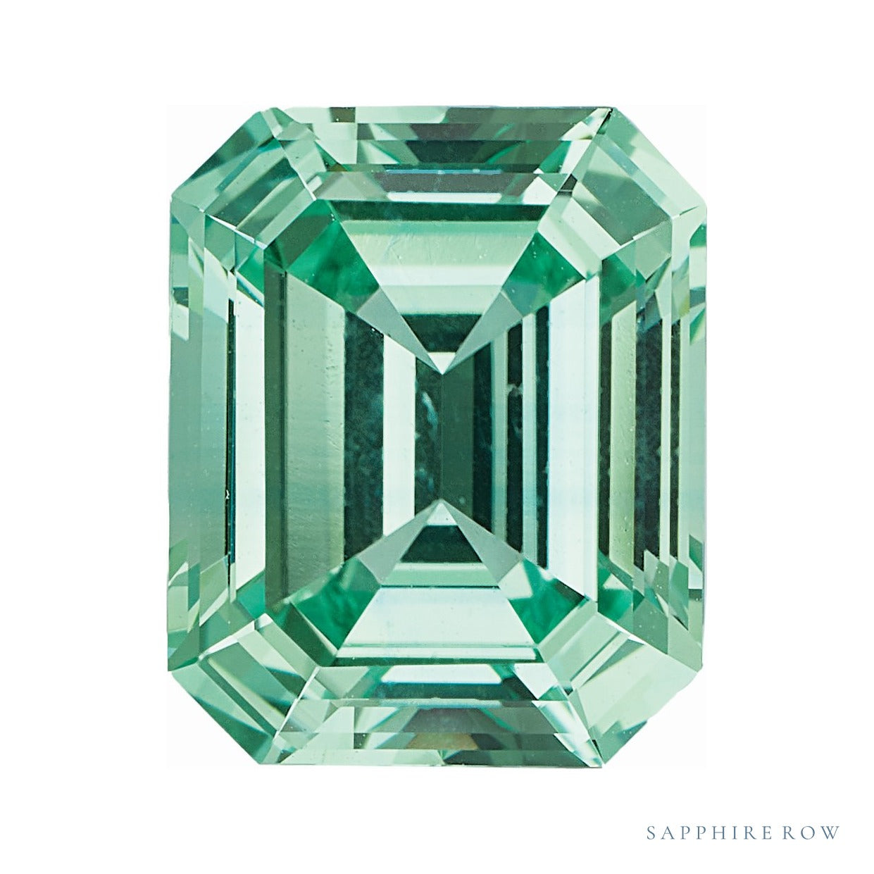 9x7 mm lab-grown mint green sapphire, emerald cut | Sapphire Row · cut6