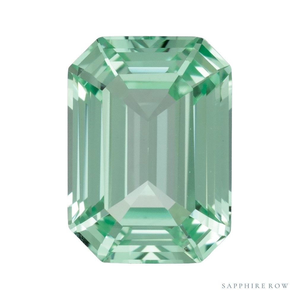 7x5 mm lab-grown mint green sapphire, emerald cut | Sapphire Row · cut6