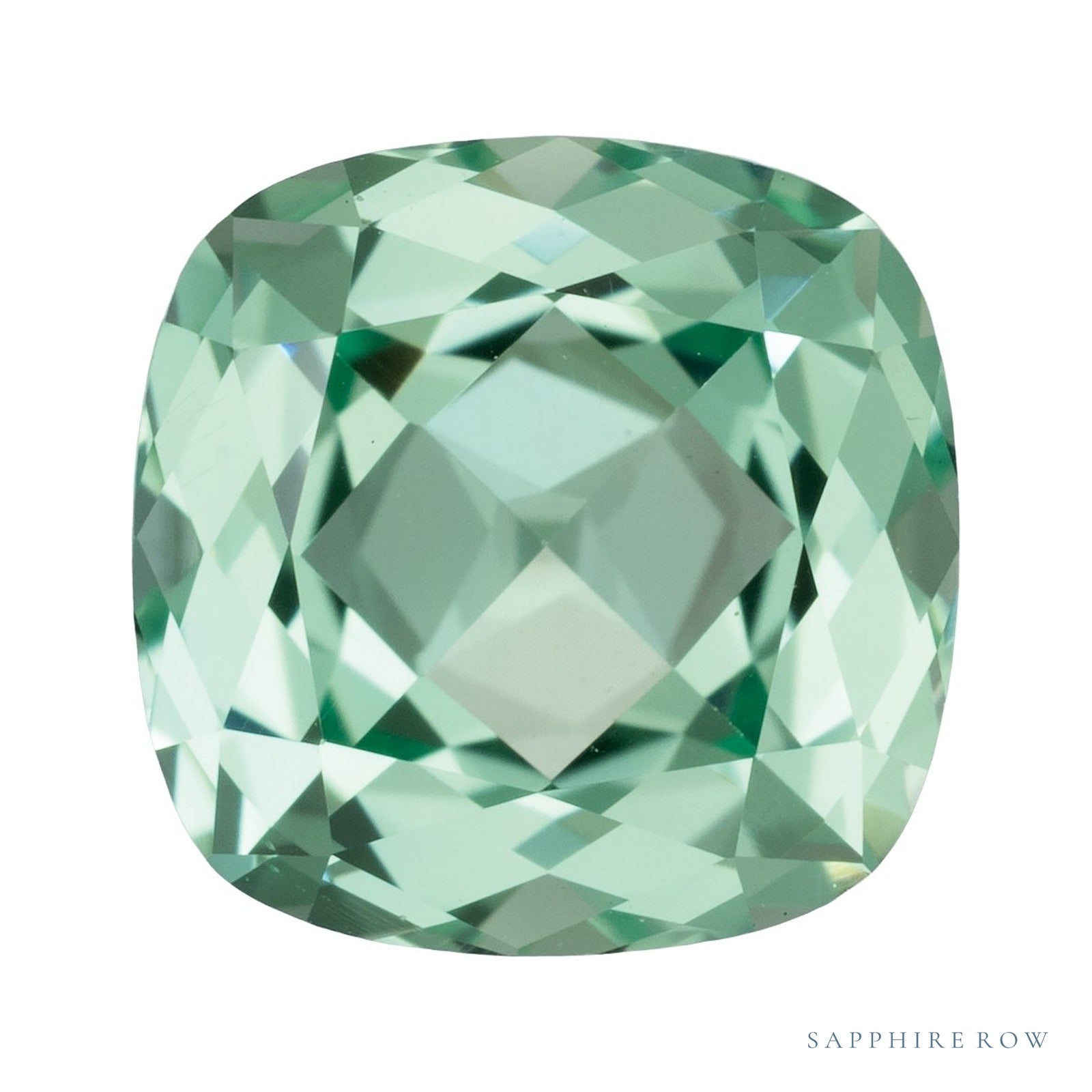 8 mm lab-grown mint green sapphire, cushion cut | Sapphire Row · cut4