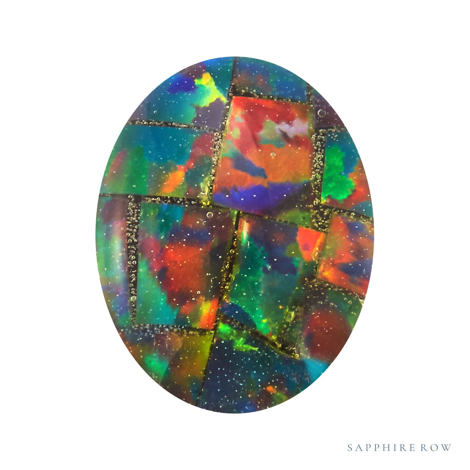 10x8 mm lab-grown mosaic opal, oval cut | Sapphire Row · cut6