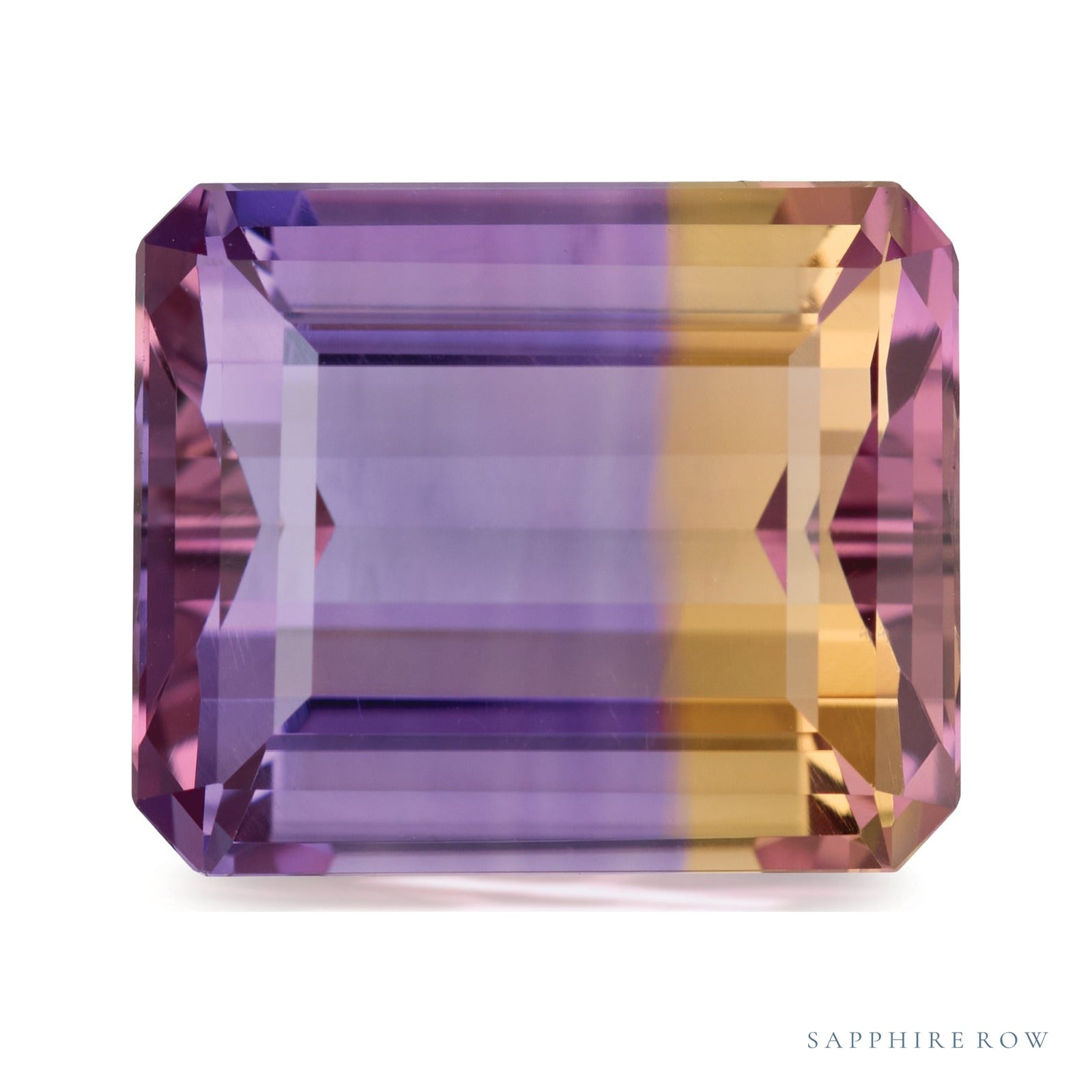 20.47 ct natural bicolor ametrine from Brazil, emerald cut | Sapphire Row · cut7