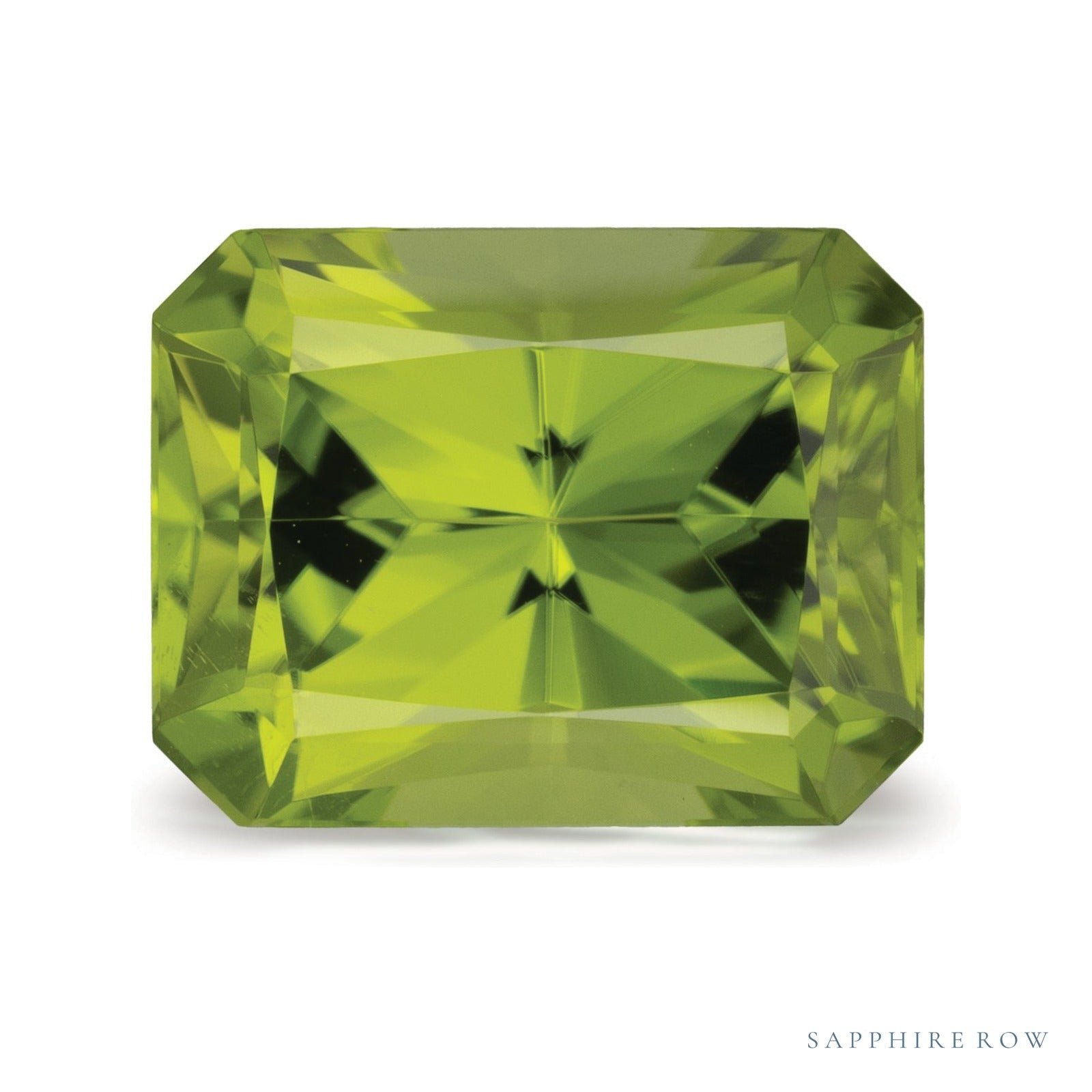 3.84 ct natural green peridot from China, radiant cut | Sapphire Row · cut4