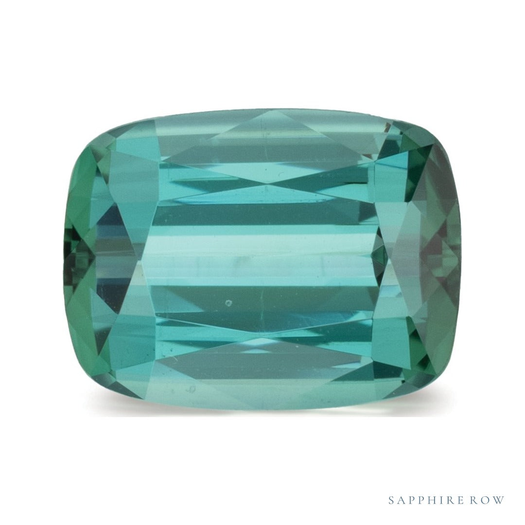 3.46 ct natural green tourmaline from Namibia, antique cushion cut | Sapphire Row · cut4 · cut5