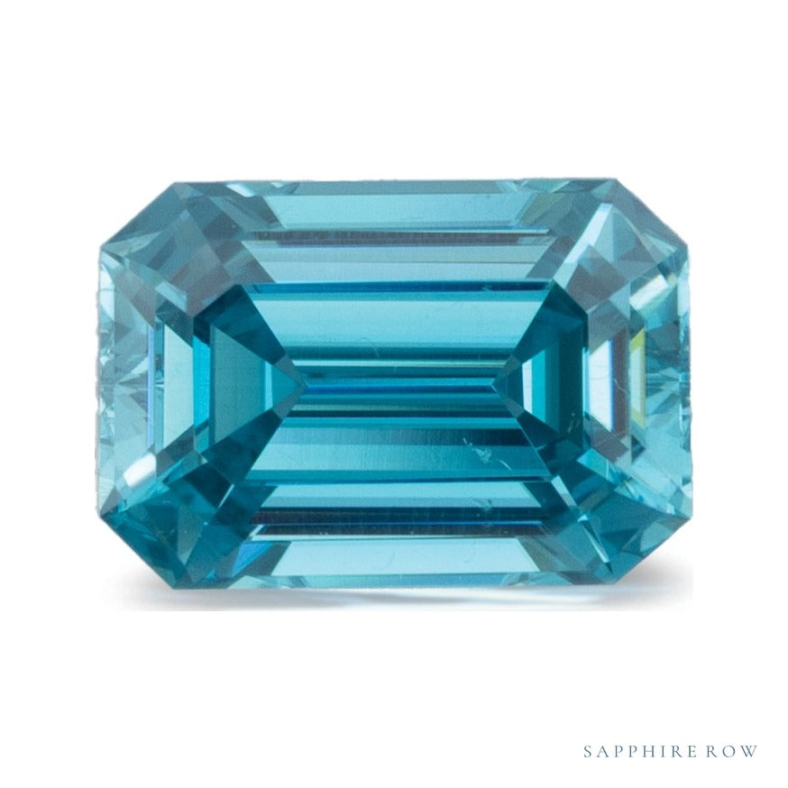 2.65 ct natural blue zircon from Cambodia, emerald cut | Sapphire Row · cut6