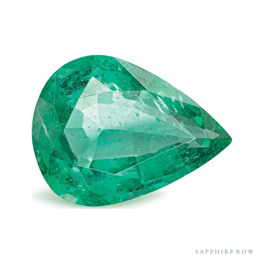 1.99 ct natural green emerald from Zambia, pear cut | Sapphire Row · cut7