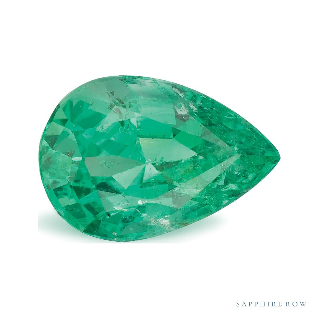 1.89 ct natural green emerald from Zambia, pear cut | Sapphire Row · cut7