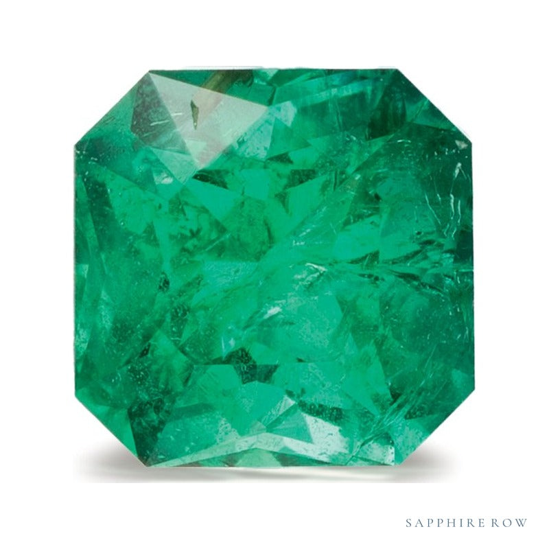 1.30 ct natural green emerald from Zambia, radiant cut | Sapphire Row · cut7