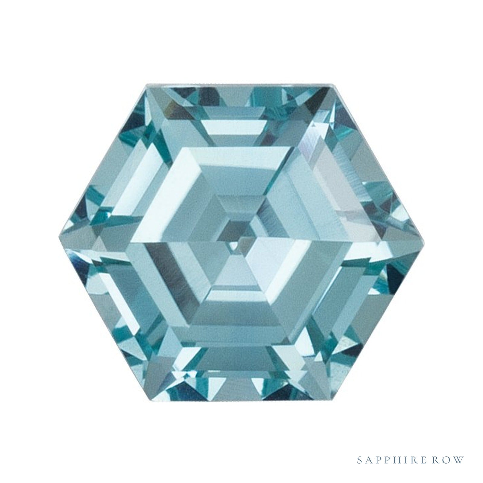8 mm lab-grown aqua sapphire, hexagon cut | Sapphire Row · cut4