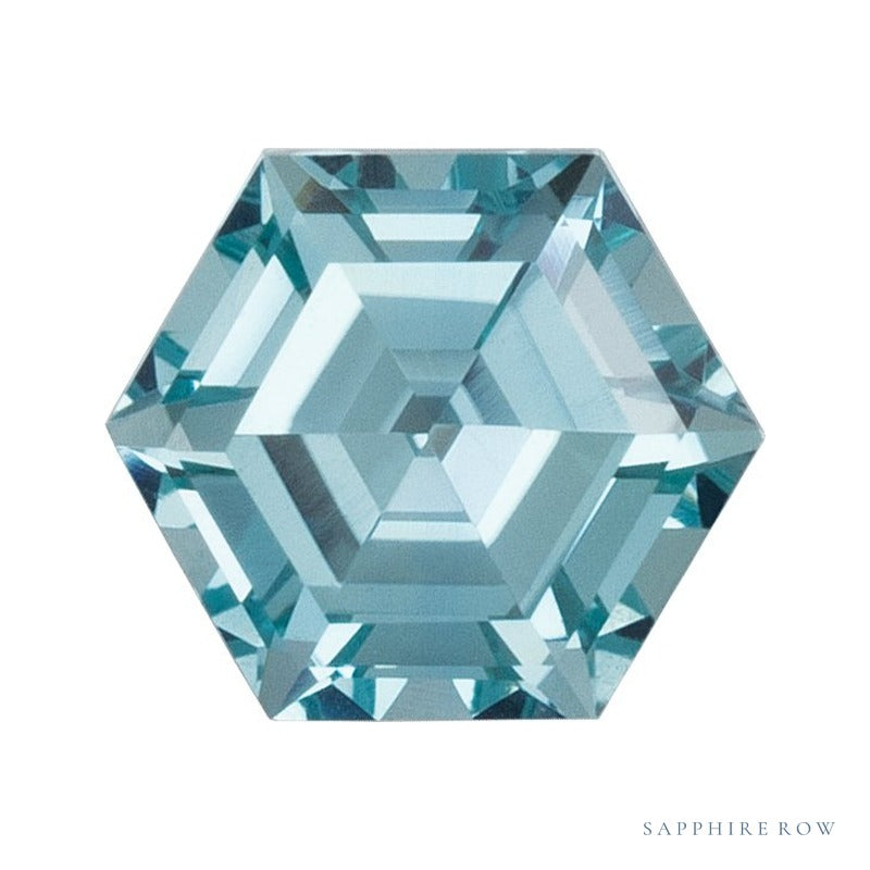 6 mm lab-grown aqua sapphire, hexagon cut | Sapphire Row · cut7