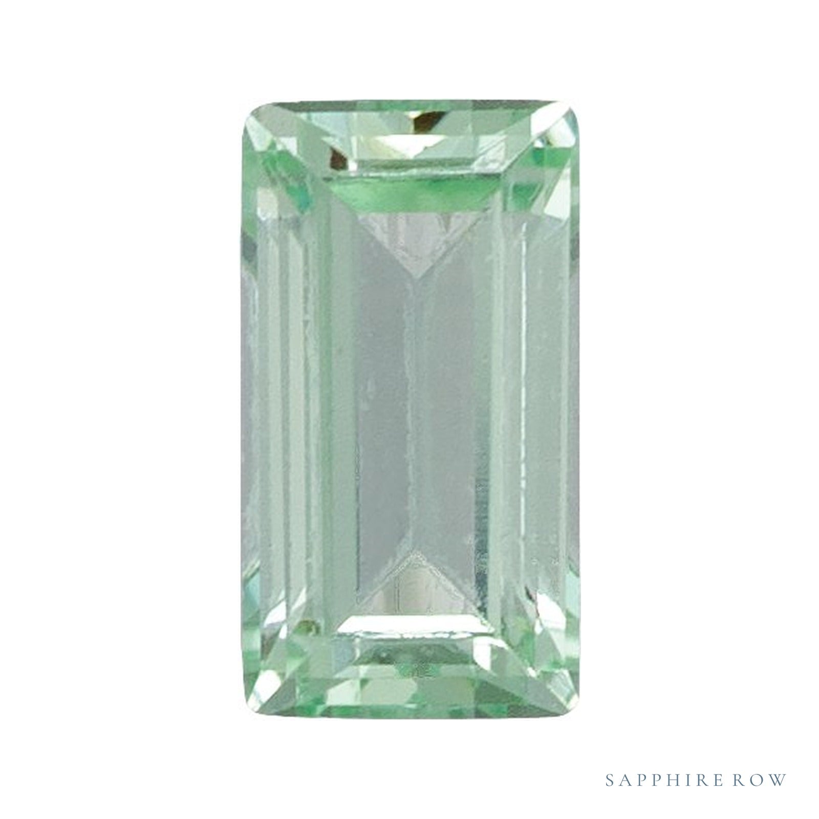 4.5x2.5 mm lab-grown mint green sapphire, straight baguette cut | Sapphire Row · cut4